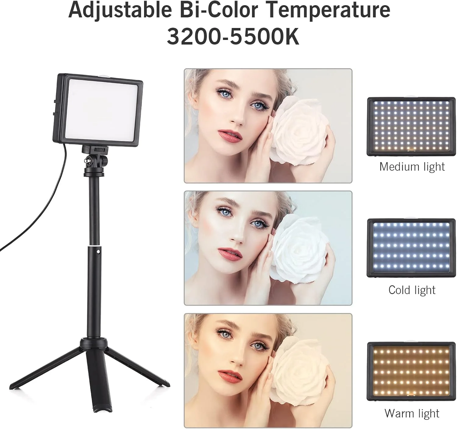 نورهای عکاسی، مجموعه 2 عددی چراغ LED ویدئویی 15 واتی، نور پرکننده رومیزی برای عکاسی، دمای رنگ دوگانه قابل تنظیم، روشنایی CRI95، منبع تغذیه USB با سه پایه قابل افزایش و فیلترهای رنگی برای ویدئو بلاگ