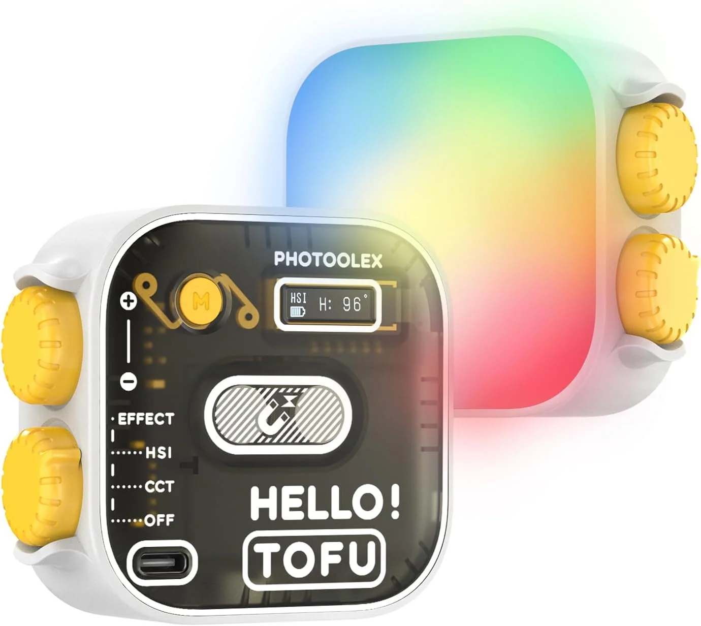 نور ویدئویی RGB فوتولکس Tofu، نور LED دوربین 360 درجه تمام رنگی قابل حمل برای عکاسی، 2000mAh قابل شارژ CRI 96+/21 حالت صحنه/2500-9900K پنل قابل تنظیم با قابلیت جذب مغناطیسی