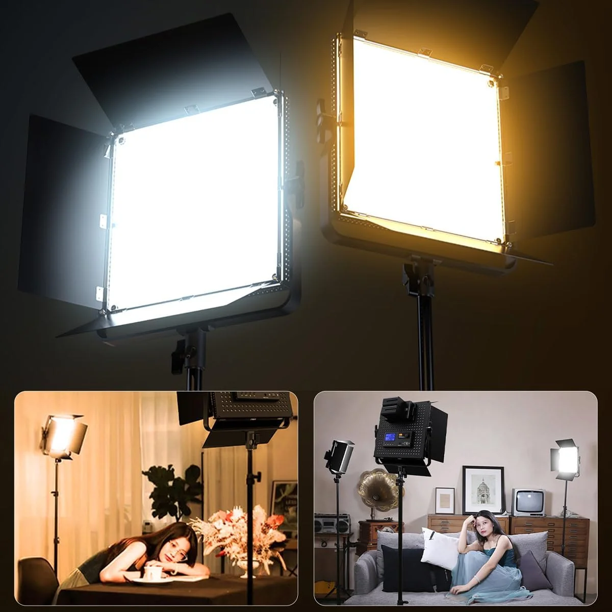 نور استودیویی پنلی PIXEL، نور ویدئویی عکاسی 100 وات 1300 LED، نور عکاسی دو رنگ با قابلیت تنظیم نور 3000-8000K، نورهای استریمینگ استودیویی، مناسب برای عکاسی و فیلمبرداری (شدت روشنایی تا 340000 لوکس/0.5 متر)