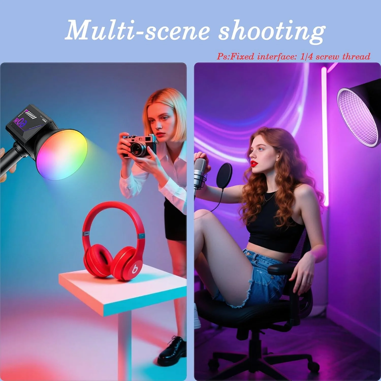 نور ویدئویی ال ای دی RGB قابل حمل 60 واتی، نور پرکننده دستی با 20 صحنه، 27000 لوکس، 2800-7500K، CRI97+، نورپردازی پیوسته COB دیمر پذیر، باتری داخلی و شارژ سریع PD برای ضبط ویدئو، استریمینگ