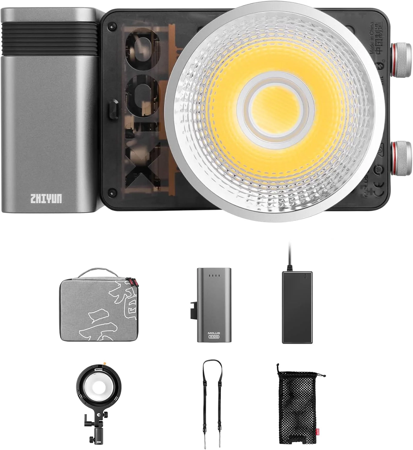 ست نور ویدئویی Zhiyun X100، نور دوربین قابل حمل 40 واتی، 14000 لوکس، CRI/TLCI 96+ 2700-6200K، پنل LED 320 گرمی نورپردازی عکاسی DSLR، تنظیمات نورپردازی برای یوتیوب، تیک تاک