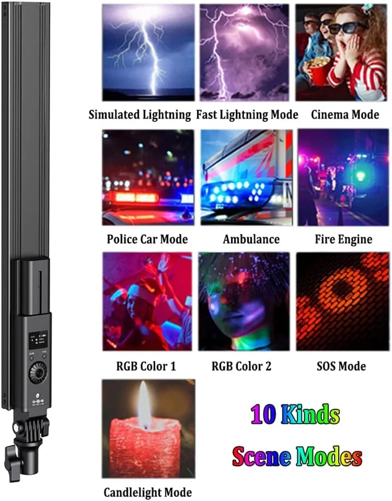 چراغ عصایی RGB با کنترل از طریق اپلیکیشن، چراغ قابل حمل برای نورپردازی عکاسی، دارای 10 افکت نوری برای یوتیوب، نقاشی، ولاگ، پخش زنده و سلفی