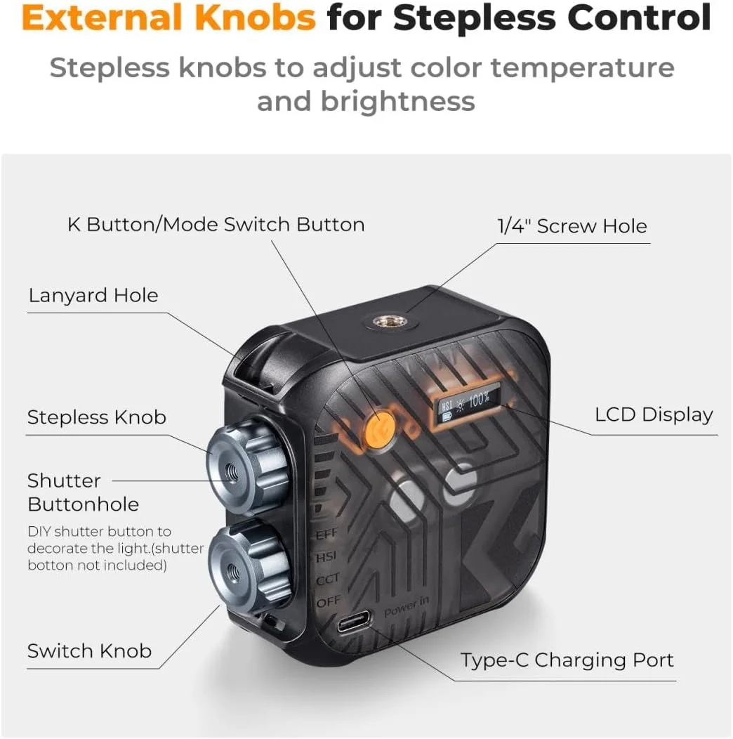 نور ویدئویی جیبی RGB کانسپت K&F | نور دوربین عکاسی قابل حمل تمام رنگی 360 درجه 6 وات | 21 جلوه، 2500K-9900K CRI 96+، باتری قابل شارژ 2000 میلی آمپر ساعتی | برای ویدئو، ولاگ، سلفی نور ویدئویی جیبی RGB کانسپت K&F | نور دوربین عکاسی قابل حمل تمام رنگی 360 درجه 6 وات | 21 جلوه، 2500K-9900K CRI 96+، باتری قابل شارژ 2000 میلی آمپر ساعتی | برای ویدئو، ولاگ، سلفی