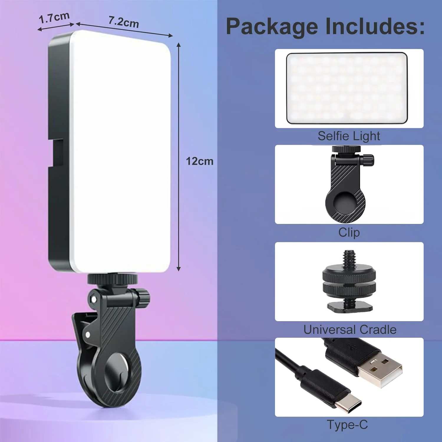 نور سلفی قابل حمل، نور کنفرانس ویدیویی، 72 ال ای دی با گیره، نور ویدیویی ال ای دی کوچک، کم نور شونده، 2700k-6500k، Cri 85+ برای تلفن، لپ تاپ، دوربین، مشکی