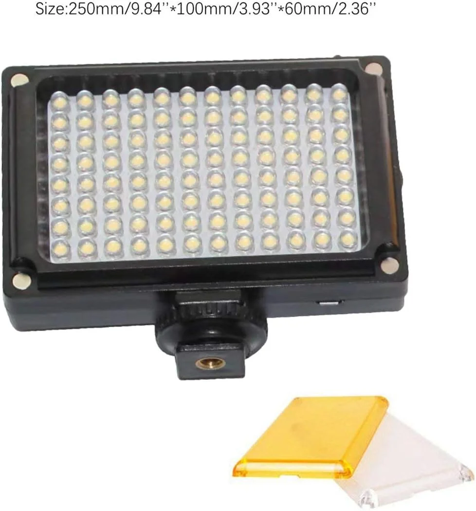 چراغ ویدئویی ال ای دی دوربین، چراغ سلفی قابل حمل با 96 ال ای دی به همراه کفشک برای دوربین گوشی های هوشمند (مشکی)