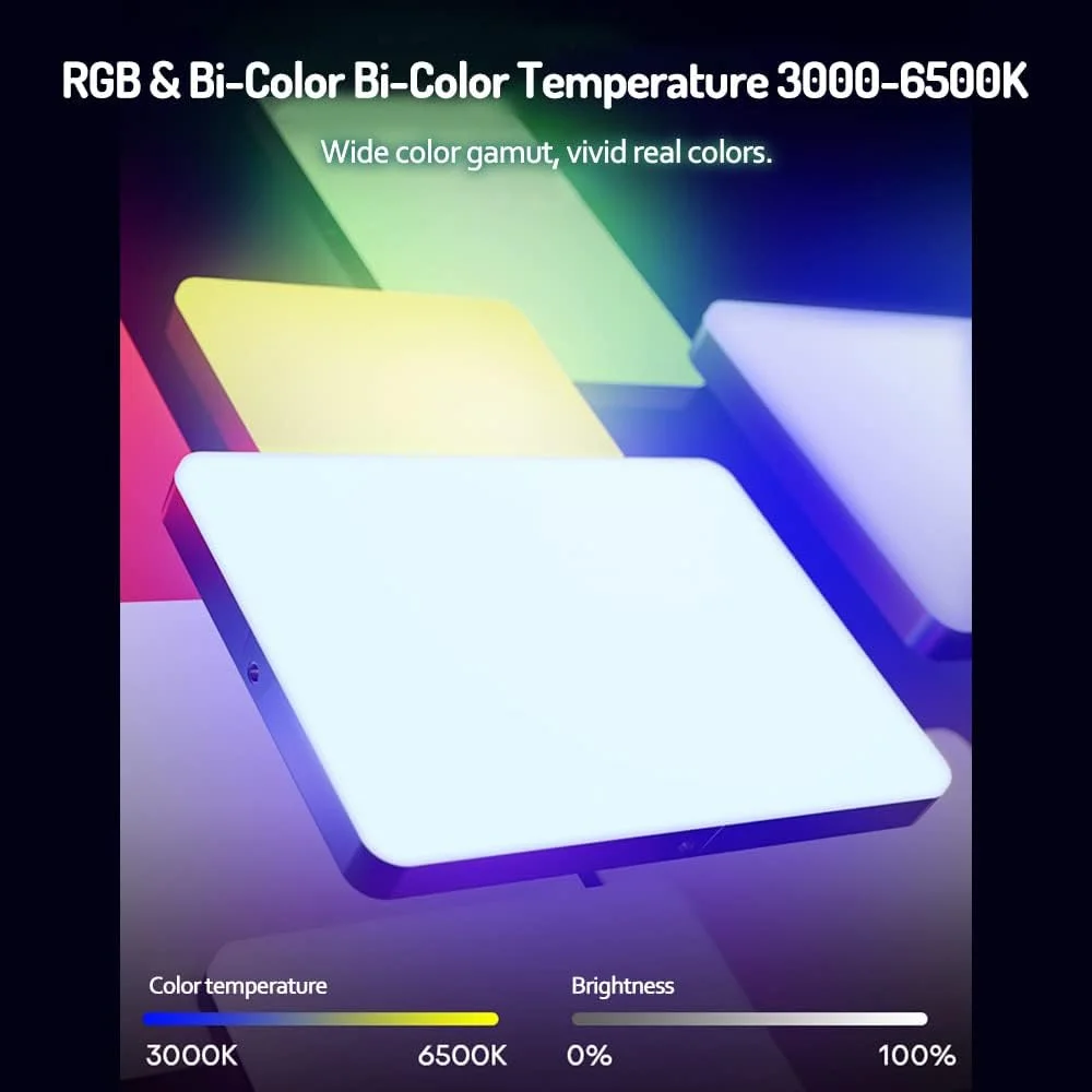 پنل نور ال ای دی 40 وات RGB حرفه ای برای عکاسی و فیلمبرداری، دمای رنگ دوگانه 3000K تا 6500K، روشنایی قابل تنظیم، حالت های متنوع، RA95 بالا با سر توپی و کنترل از راه دور برای پرتره و اشیاء بی جان پنل نور ال ای دی 40 وات RGB حرفه ای برای عکاسی و فیلمبرداری، دمای رنگ دوگانه 3000K تا 6500K، روشنایی قابل تنظیم، حالت های متنوع، RA95 بالا با سر توپی و کنترل از راه دور برای پرتره و اشیاء بی جان