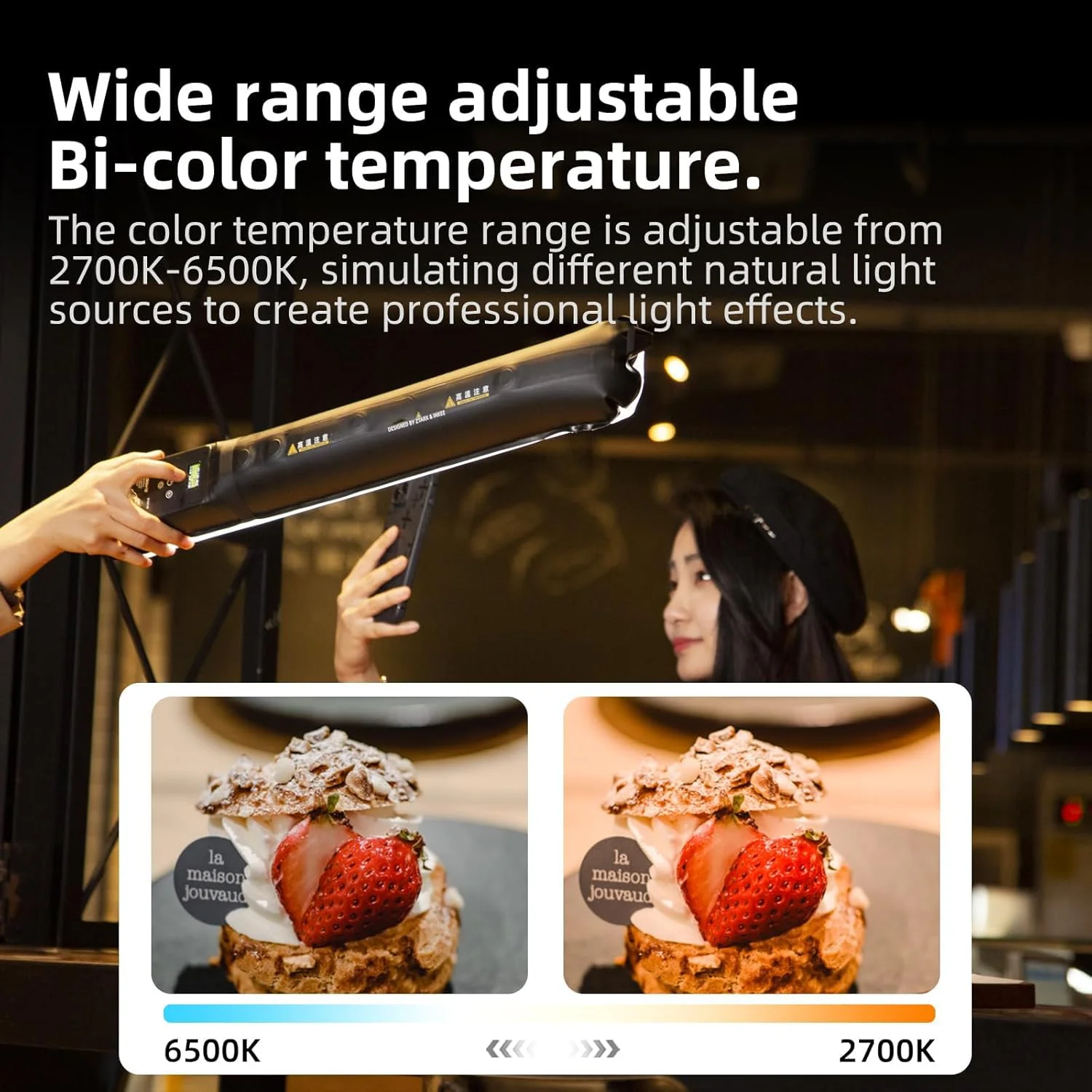 چراغ LED دستی دو رنگ، میله نور ویدئویی، باتری قابل شارژ، نورپردازی قابل حمل 12 وات 2700K-6500K، CRI 95+، چراغ عکاسی دستی، برای عکس، ضبط ویدئو، پخش بازی
