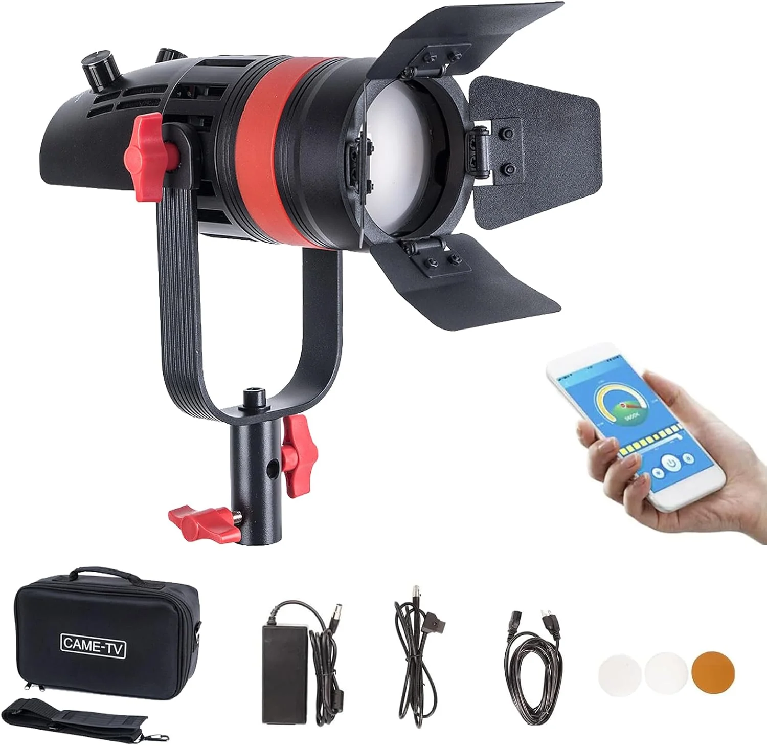 نور ویدئویی ال ای دی متمرکز شونده 55 وات Came-TV Boltzen Q-55WMKII COB، نور روز 5600K CRI96+ TLCI98+، کنترل با اپلیکیشن، جلوه های نورپردازی، فرکانس قابل تنظیم، دارای درهای کرکره ای جداشدنی و کیف حمل