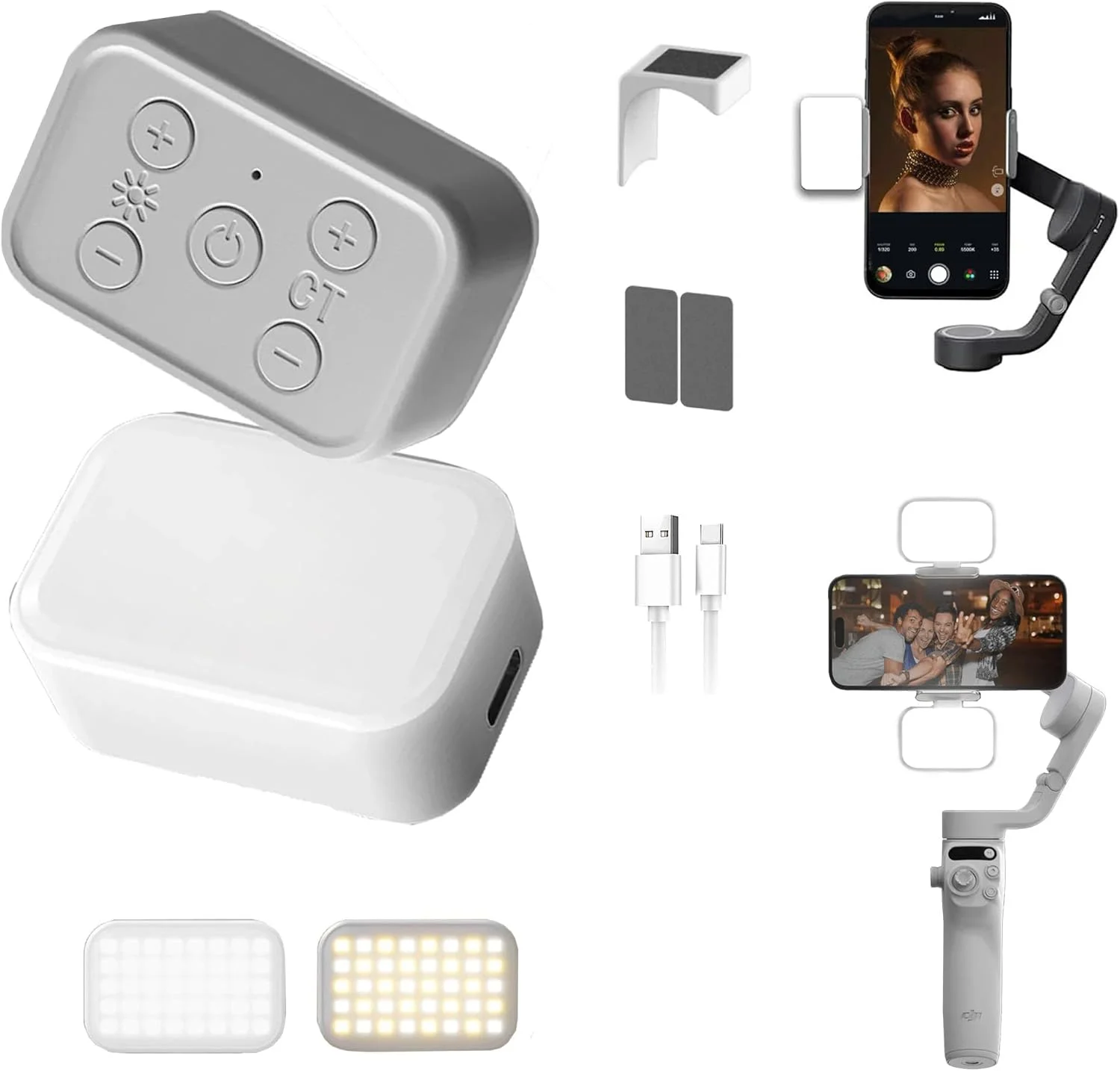 نور ویدئویی LED، نور پرکننده OM، نور پرکننده مغناطیسی مینی قابل شارژ 900mAh، نورپردازی قابل حمل عکاسی، سه حالت نور با روشنایی قابل تنظیم، سازگار با تلفن سه پایه دوربین DJI Osmo