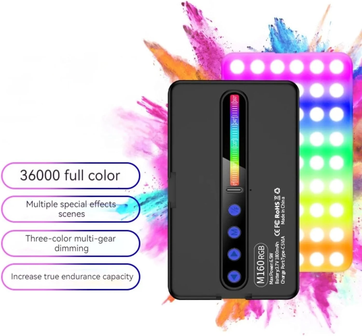 نور ویدئویی LED RGB، نور پرکننده عکاسی قابل شارژ RGB 2500K-8500K با قابلیت تنظیم نور، 20 جلوه نوری، آداپتور کفشک سرد برای پخش زنده ویدئویی Vlog، عمر باتری طولانی، مناسب برای تلفن و دوربین