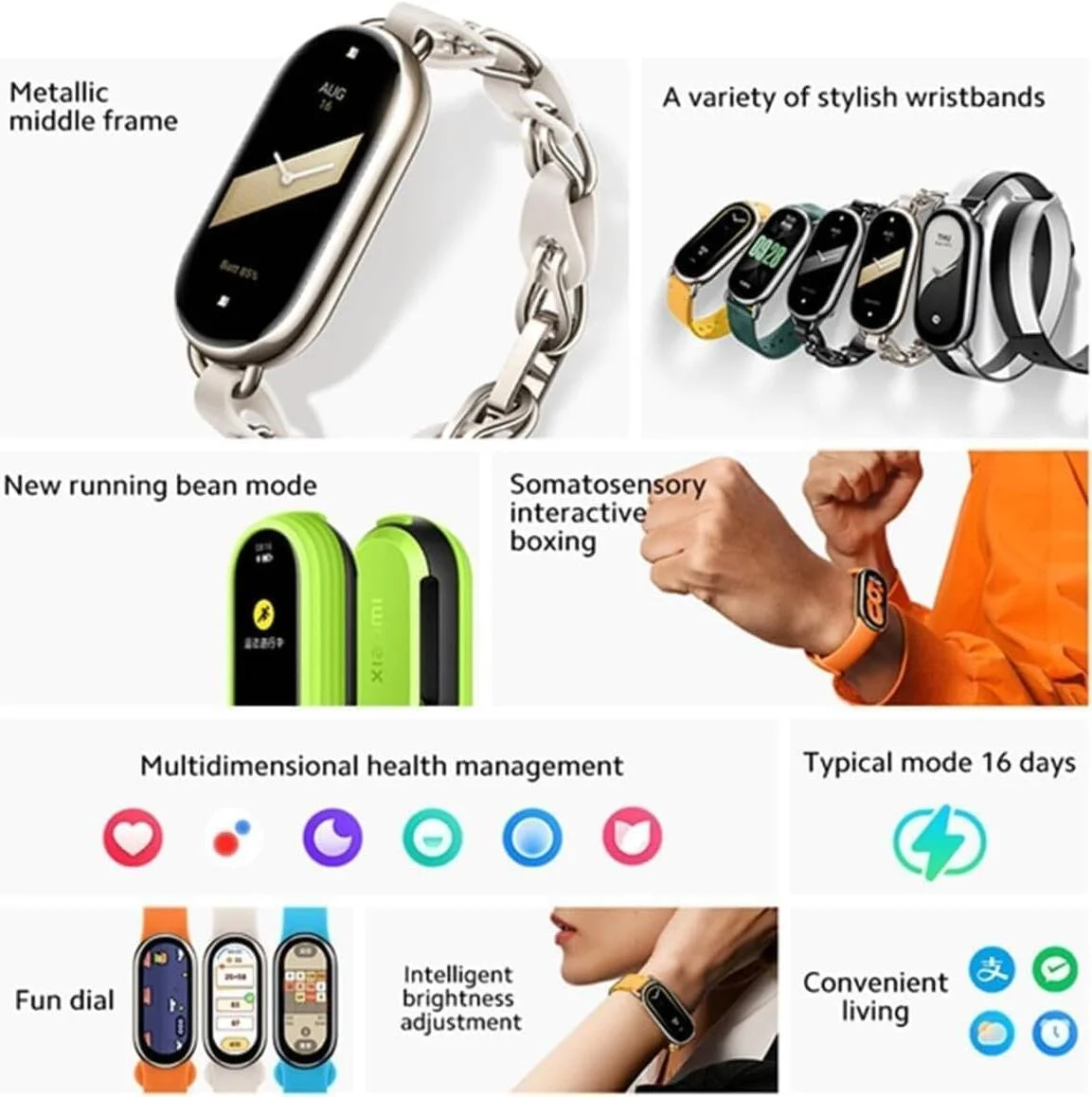 دستبند هوشمند شیائومی مدل 8 طلایی شامپاینی | روشنایی تطبیقی صفحه نمایش و نرخ تازه سازی بالا | عمر باتری فوق العاده طولانی با شارژ سریع | بیش از 200 صفحه ساعت رنگارنگ | پایش سلامت در تمام طول روز به همراه بند رایگان دستبند هوشمند شیائومی مدل 8 طلایی شامپاینی | روشنایی تطبیقی صفحه نمایش و نرخ تازه سازی بالا | عمر باتری فوق العاده طولانی با شارژ سریع | بیش از 200 صفحه ساعت رنگارنگ | پایش سلامت در تمام طول روز به همراه بند رایگان