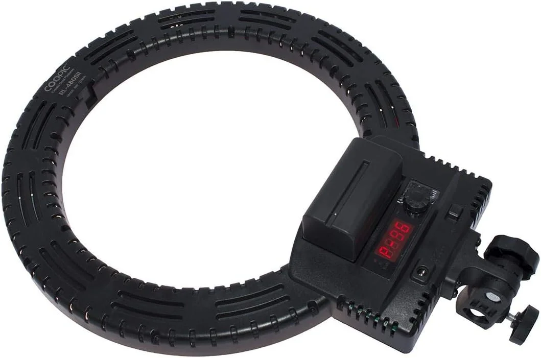 نور حلقه ای LED مدل Coopic RL-480SII با دو رنگ 3200K-5600K و قابلیت تنظیم نور به همراه باتری F750 (31 سانتیمتر، 36 وات، مشکی) - 240 عدد LED