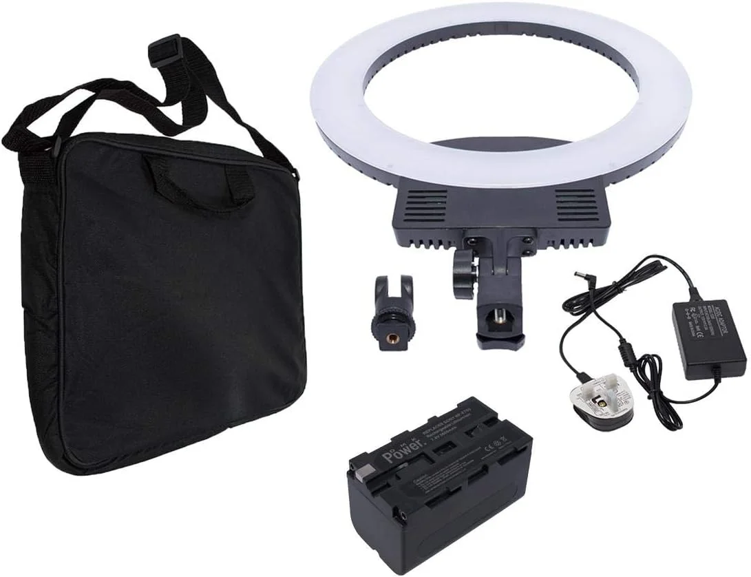 نور حلقه ای LED مدل Coopic RL-480SII با دو رنگ 3200K-5600K و قابلیت تنظیم نور به همراه باتری F750 (31 سانتیمتر، 36 وات، مشکی) - 240 عدد LED