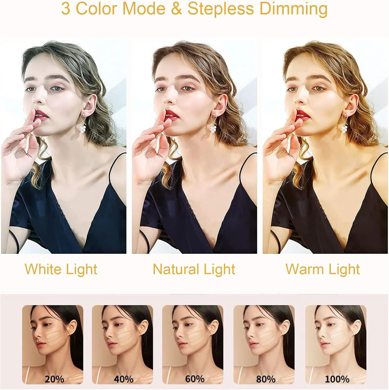 نور سلفی - نور قابل حمل 98 LED تلفن با 3 حالت رنگی و قابلیت تنظیم نور، قابل شارژ، CRI 95+، برای آیفون/دوربین، گیره برای فیلمبرداری ویدیو در تیک تاک (مشکی)