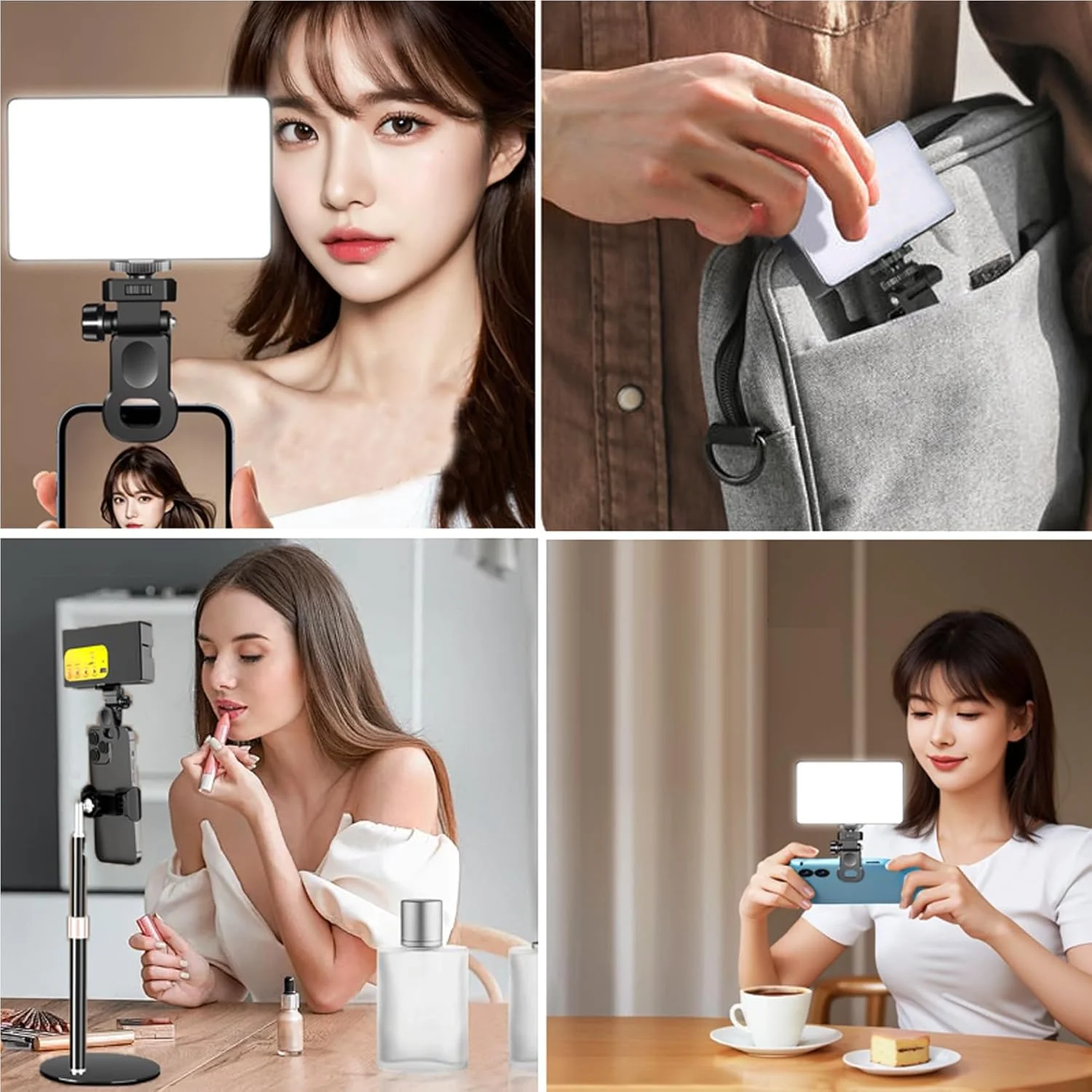 نور سلفی - نور قابل حمل 98 LED تلفن با 3 حالت رنگی و قابلیت تنظیم نور، قابل شارژ، CRI 95+، برای آیفون/دوربین، گیره برای فیلمبرداری ویدیو در تیک تاک (مشکی)