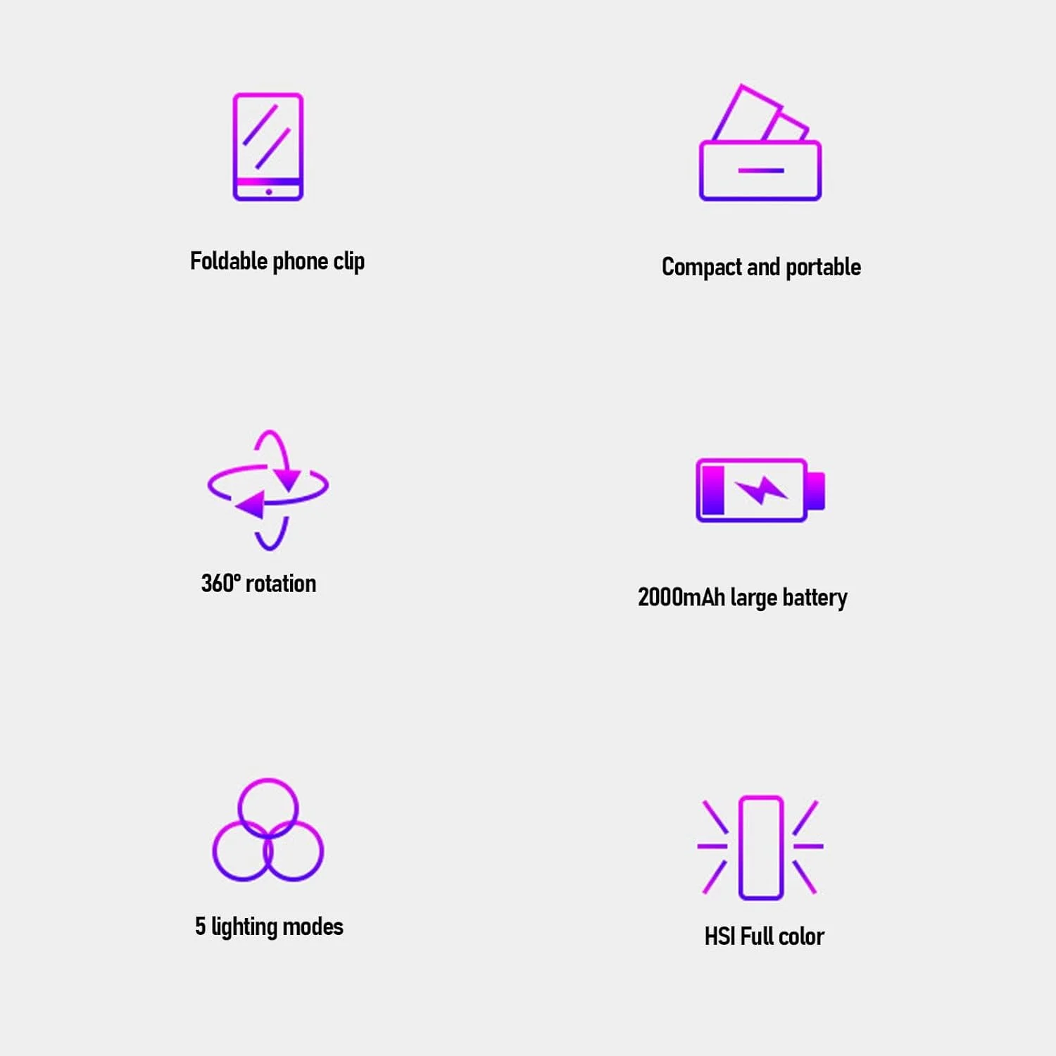 گیره / نگهدارنده چراغ ویدئویی RGB برای تلفن، نور سلفی RGB با عمر باتری طولانی برای تلفن با 5 دمای رنگ برای عکاسی، ولاگ، پخش زنده