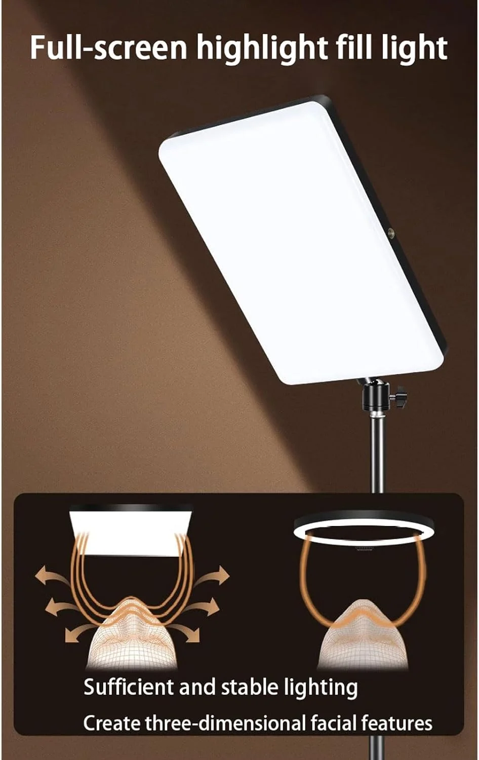 نور ال ای دی برای فیلمبرداری، پنل نور ویدئویی، 3 حالت نور، چرخش 360 درجه، شارژ USB، پایه سه پایه بلند، برای ویدئو، عکاسی، پخش زنده