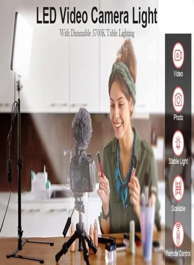 نور دوربین LED مدل MM240 – پنل 11 اینچی دیمرپذیر با ریموت، 240 LED، دمای رنگ قابل تنظیم (2700K–5700K)، CRI 96+، پایه سه پایه – برای عکاسی، فیلمبرداری، ولاگ و پخش زنده