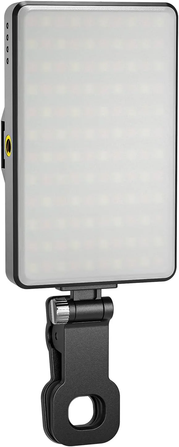 نور ویدئویی LED، نور سلفی کوچک گیره ای قابل شارژ برای آیفون/تبلت/لپ تاپ، باتری 3000 میلی آمپر ساعتی داخلی برای تماس های زوم/کار از راه دور/پخش زنده/آرایش (120C)