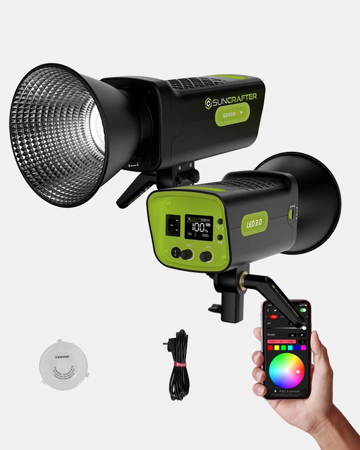 نور ویدئویی LED مدل S200B COB، 200 وات (حداکثر 310 وات)، دو رنگ 2700 تا 5600 کلوین، تک بسته