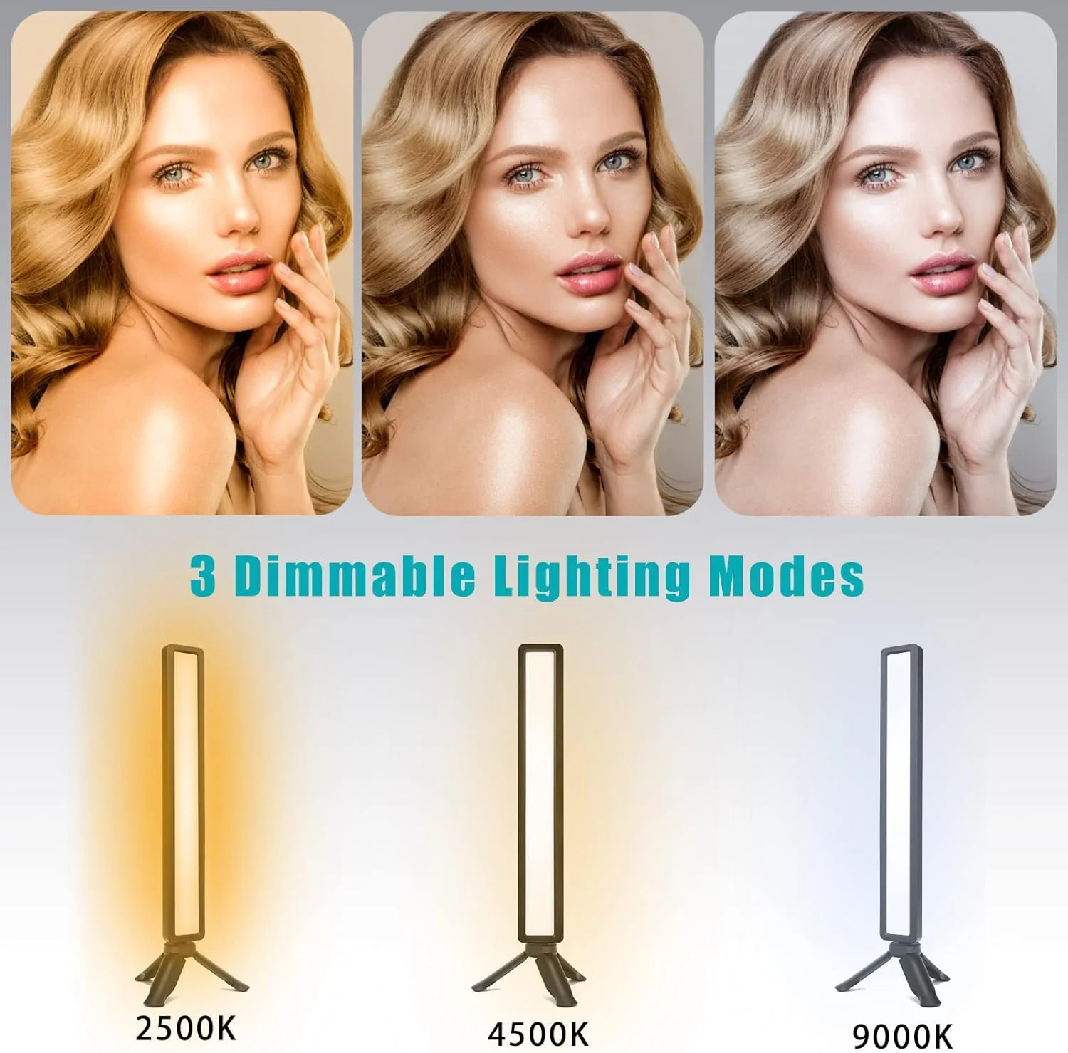 چراغ استریم ال ای دی USB Luxceo، 9 وات، 66 مهره لامپ، چراغ ویدئو، به همراه سه پایه رومیزی و گیره (2500-9000K، CRI 95+) نورپردازی برای استودیوهای عکس، تیک تاک، پخش زنده، یوتیوب، کنفرانس ویدئویی