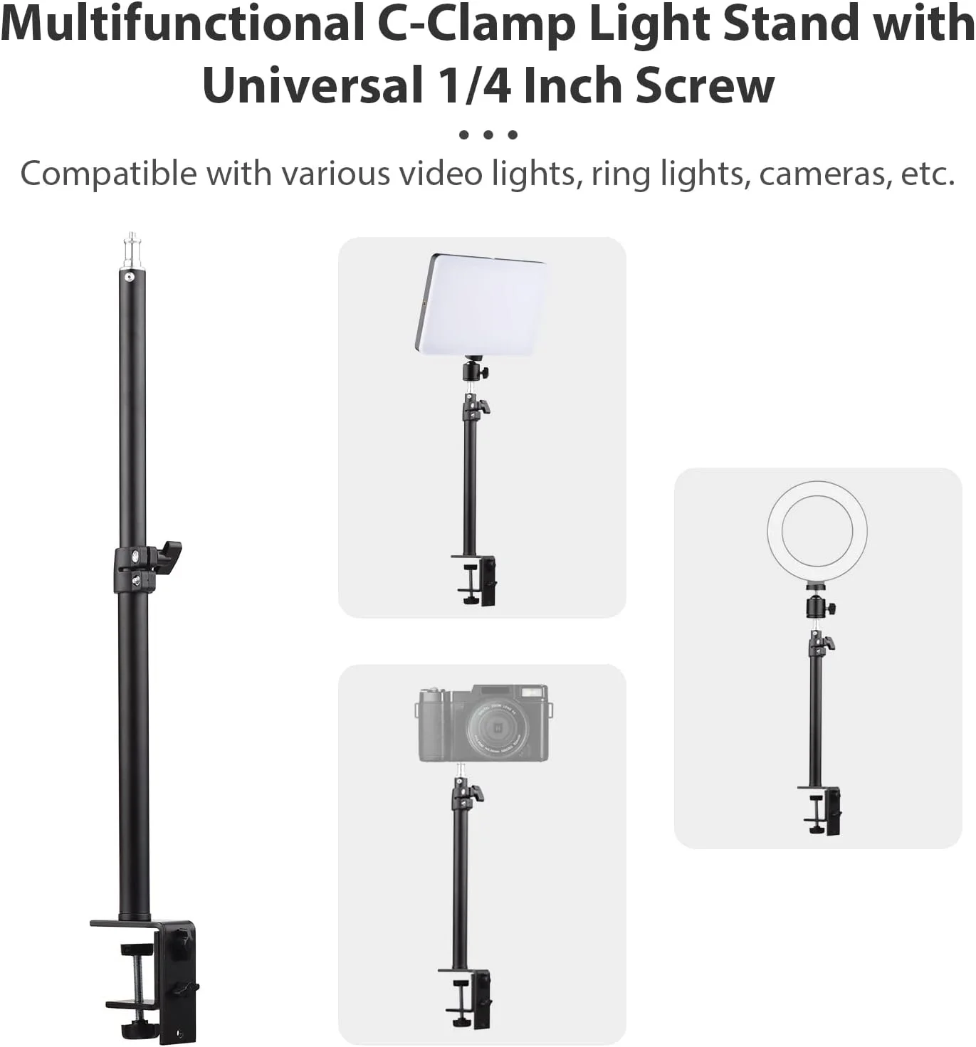 نور ویدئویی RGB وات 38 با پایه گیره C، دمای رنگ دوگانه 3200 تا 5500 کلوین، روشنایی قابل تنظیم، CRI 95، سر توپی، کنترل از راه دور برای بازی، کنفرانس، پخش زنده