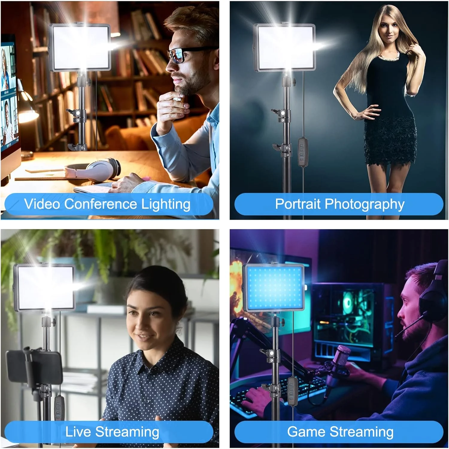 مجموعه 2 عددی چراغ ویدئویی LED USB با دمای رنگی دوگانه و روشنایی 10 سطح به همراه پایه نور برای نورپردازی کنفرانس، پخش زنده و عکاسی محصول مجموعه 2 عددی چراغ ویدئویی LED USB با دمای رنگی دوگانه و روشنایی 10 سطح به همراه پایه نور برای نورپردازی کنفرانس، پخش زنده و عکاسی محصول