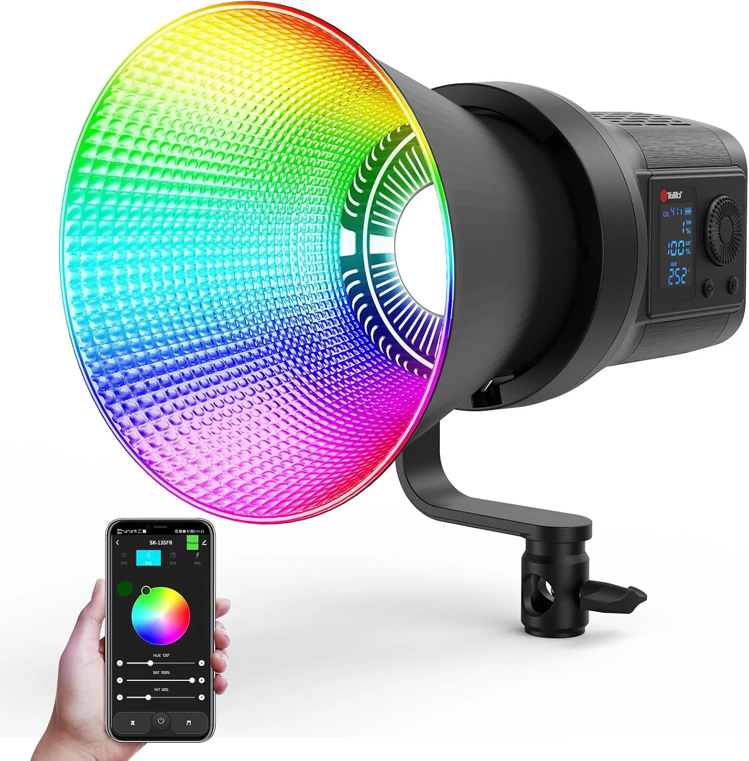 نور ویدئویی RGB تولیفو SK-135FR، نورپردازی مداوم LED 135 واتی برای عکاسی با کنترل 2.4G/APP مانت بوئنز، نورپردازی COB برای ضبط ویدئو 17700Lx/1m 2700K-6500K CRI 97+ TLCI 98+ فیلم
