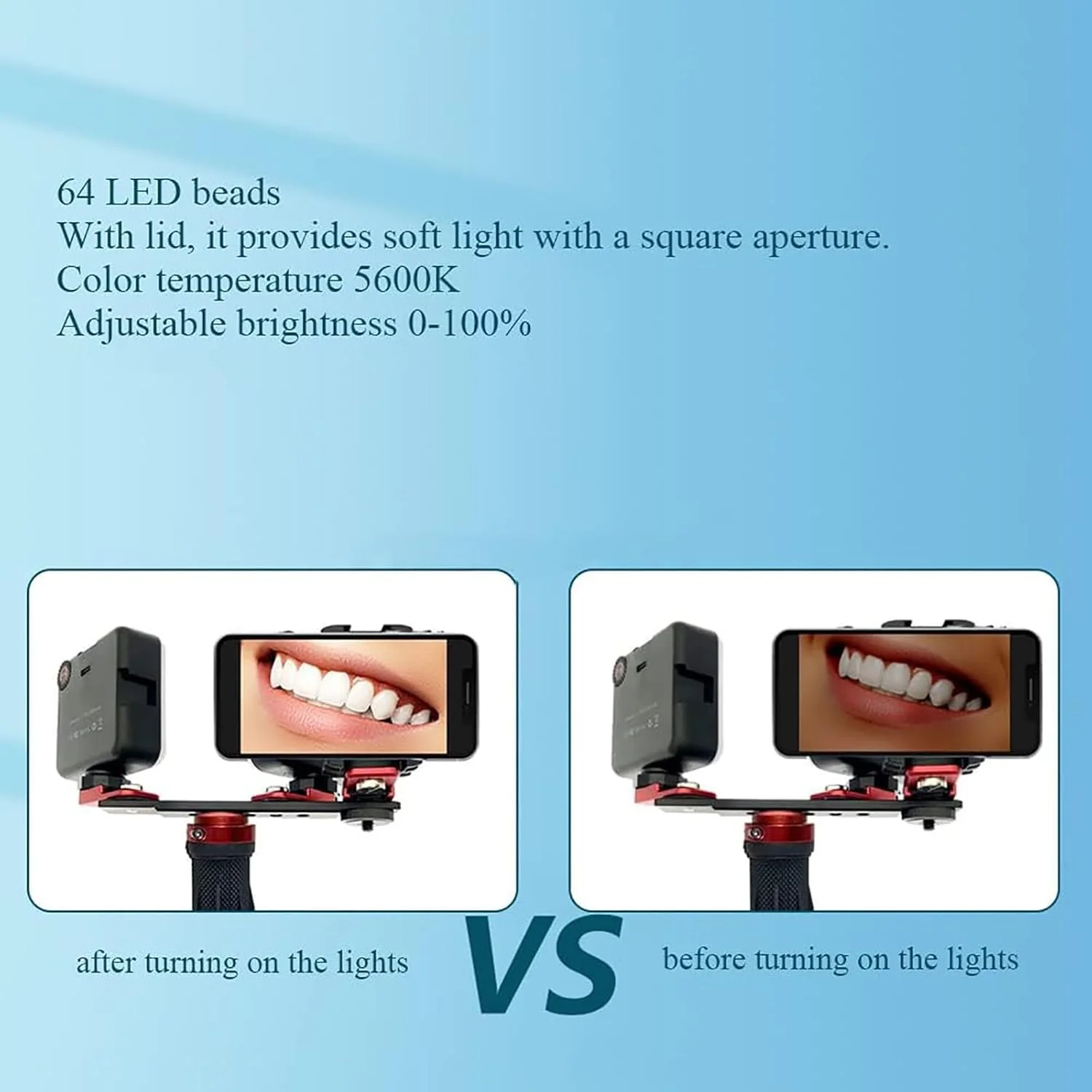 نور کمکی عکاسی دندان TsoLay مدل مینی شارژی، نور پرکننده تلفن همراه دهانی 5600K با 64 مهره LED، چرخش 360 درجه و تنظیم روشنایی بدون پله، برای کمک به عکس دهانی