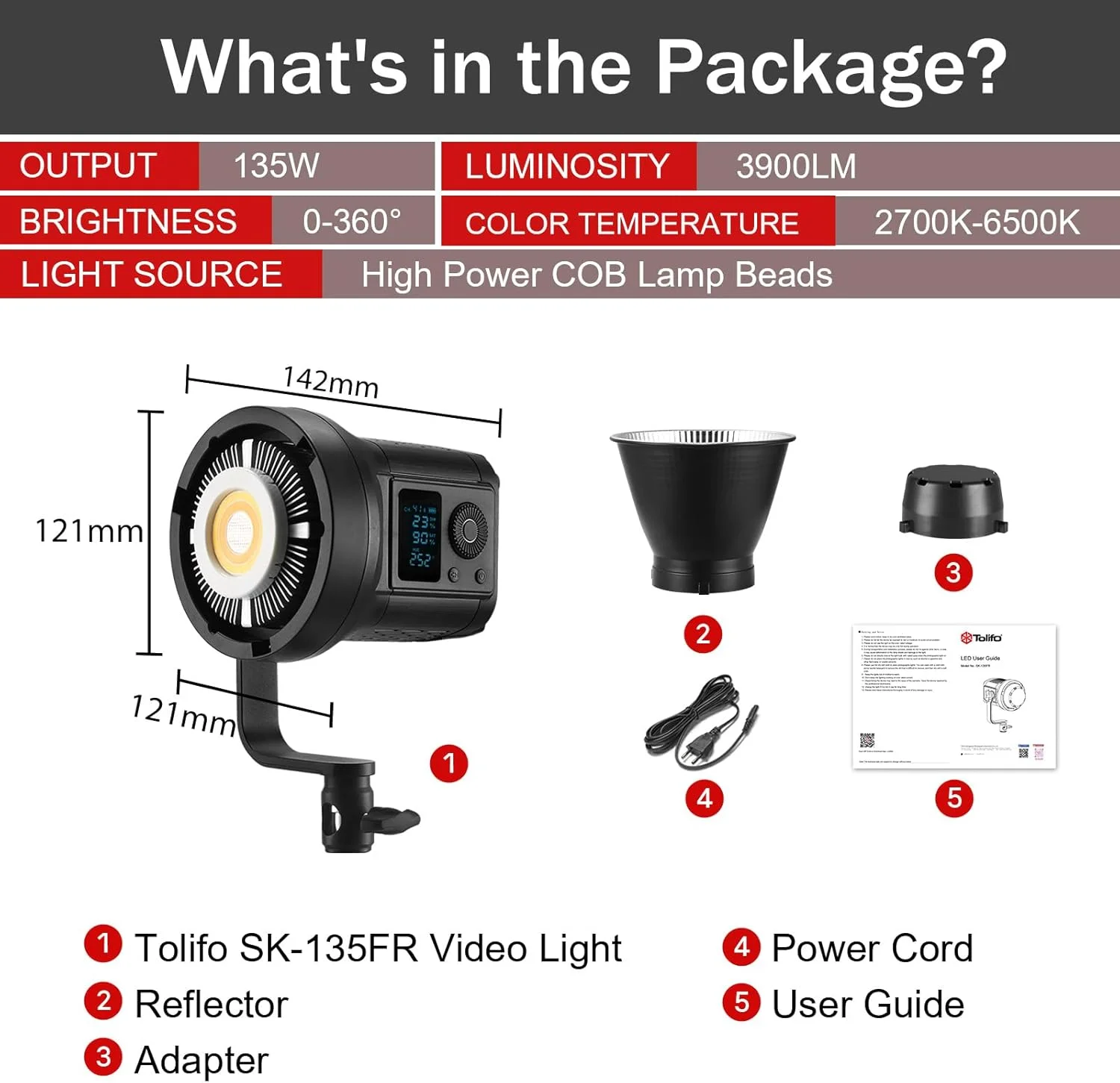 نور ویدئویی RGB تولیفو SK-135FR، نورپردازی مداوم LED 135 واتی برای عکاسی با کنترل 2.4G/APP مانت بوئنز، نورپردازی COB برای ضبط ویدئو 17700Lx/1m 2700K-6500K CRI 97+ TLCI 98+ فیلم