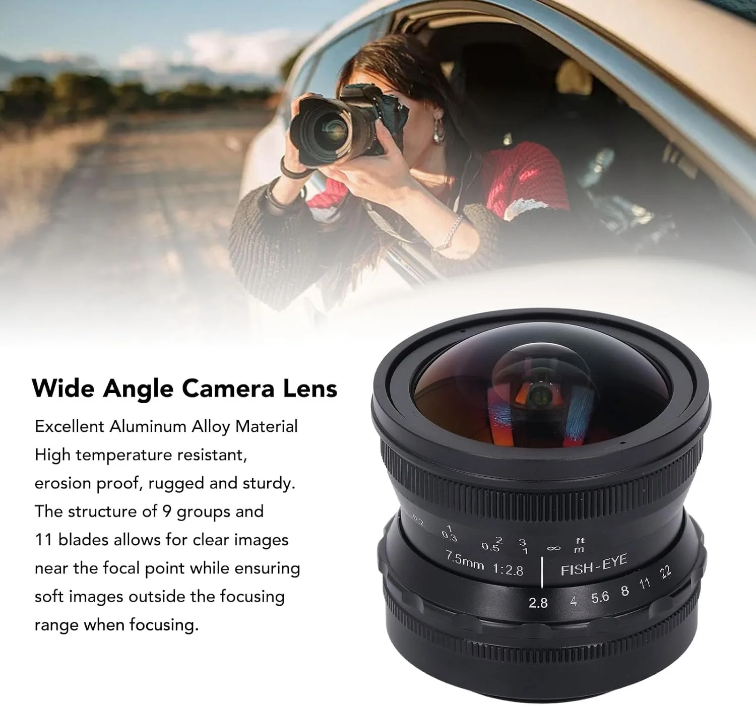 لنز زاویه باز فوق عریض 7.5 میلی‌متری F2.8 با فوکوس دستی، لنز زاویه باز صنعتی با وضوح بالا M42 با فوکوس دستی