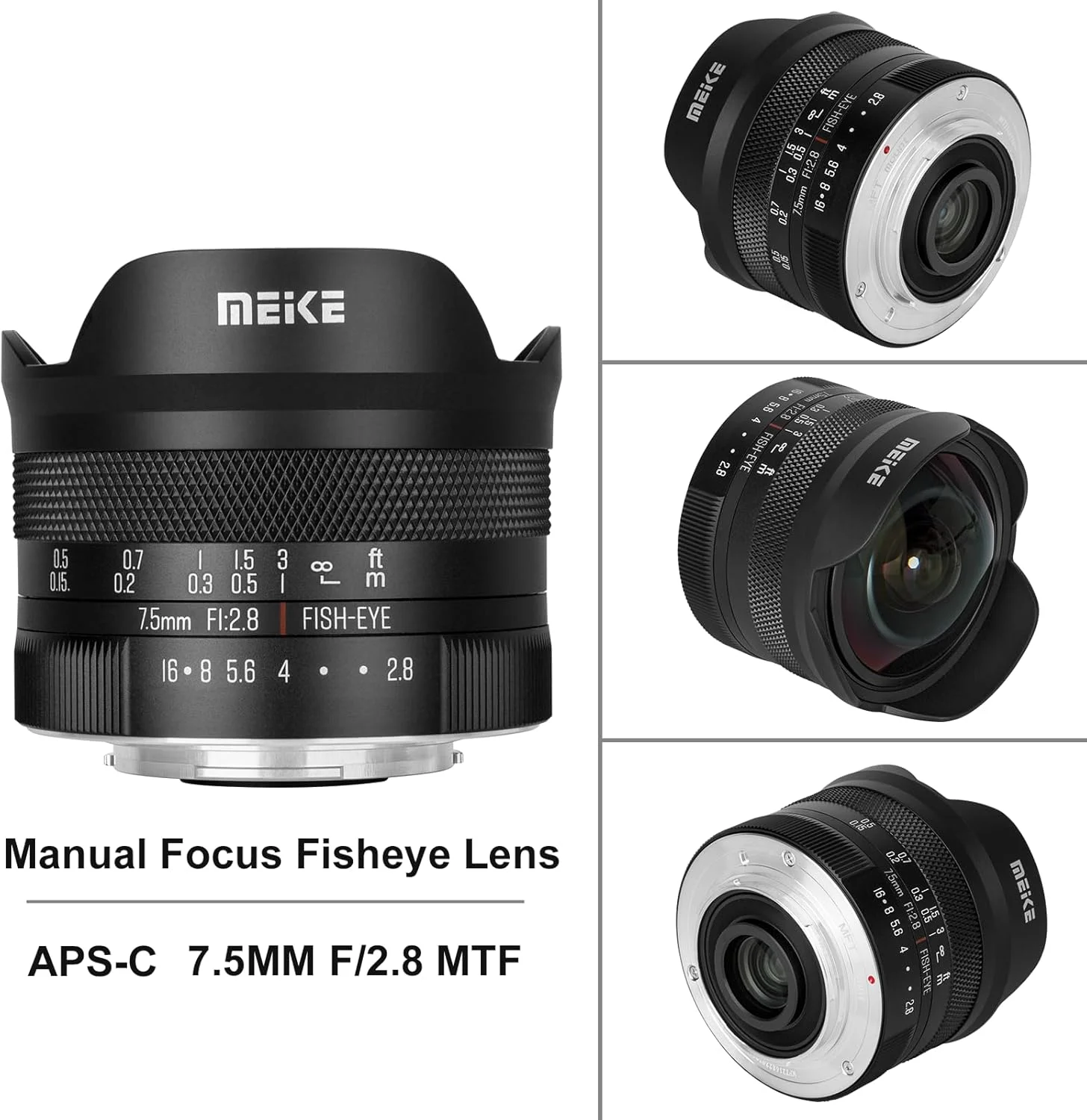 لنز چشم‌ماهی دایره‌ای Meike با زاویه دید فوق‌العاده عریض، دیافراگم باز F2.8 و فاصله کانونی 7.5 میلی‌متر، با فوکوس دستی، سازگار با دوربین‌های بدون آینه پاناسونیک لومیکس و المپوس M43 GH4 GH5 GH6