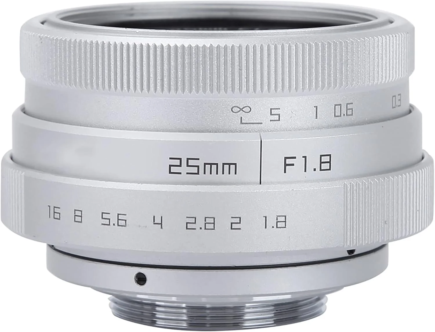 لنز دوربین مداربسته 25mm F1.8 مینی، لنز زاویه باز C-Mount برای دوربین های DSLR سونی، نیکون، کانن (نقره ای)