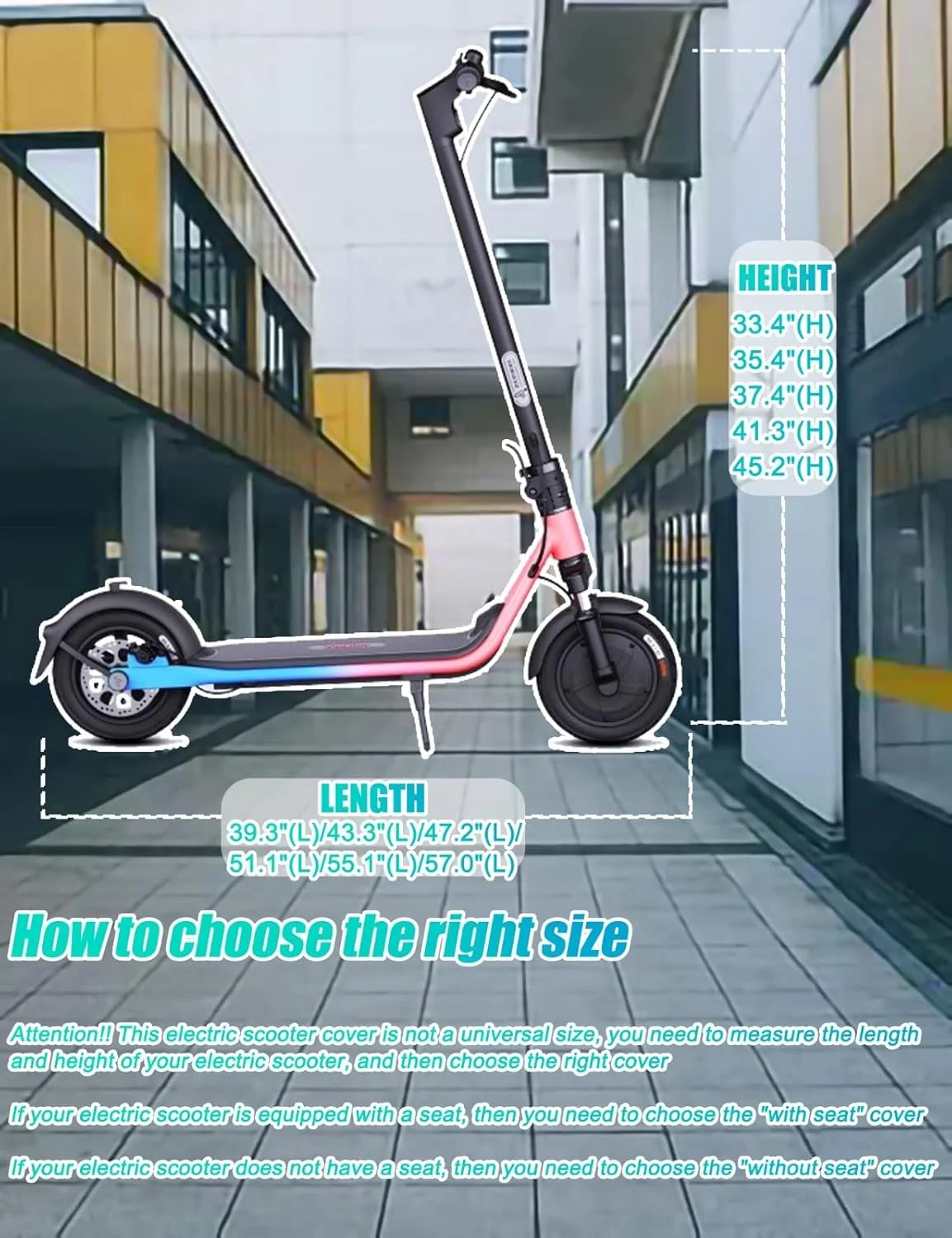 روکش اسکوتر برقی، روکش جهانی اسکوتر، ضد آب، ضد آفتاب، ضد پارگی، بازتابنده نور در شب، دارای سوراخ قفل و کیف نگهداری برای اسکوتر تاشو با صندلی یا بدون صندلی (بدون صندلی، 57 اینچ (طول) در 45 اینچ (ارتفاع))