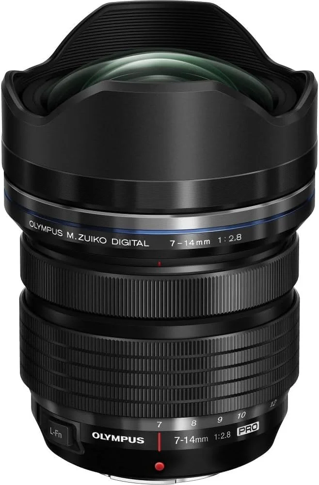 لنز Olympus M.Zuiko Digital ED 7-14 mm F2.8 PRO، زوم زاویه باز، مناسب برای تمام دوربین های MFT (مدل های Olympus OM-D و PEN، سری Panasonic G)، مشکی