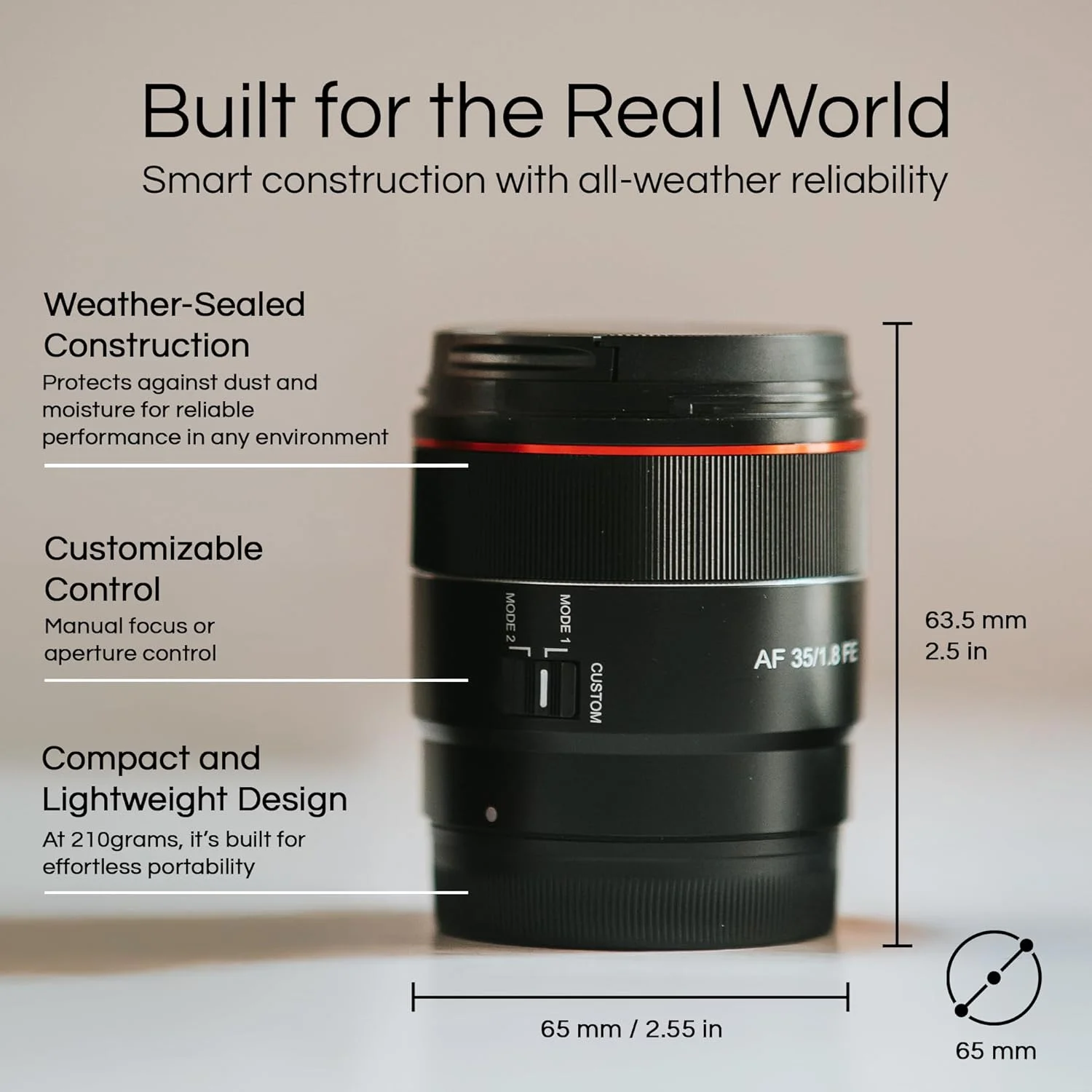 لنز 35mm F1.8 با فوکوس خودکار روکینون، زاویه باز، فول فریم، جمع و جور برای مانت سونی E، مشکی، Io3518-E