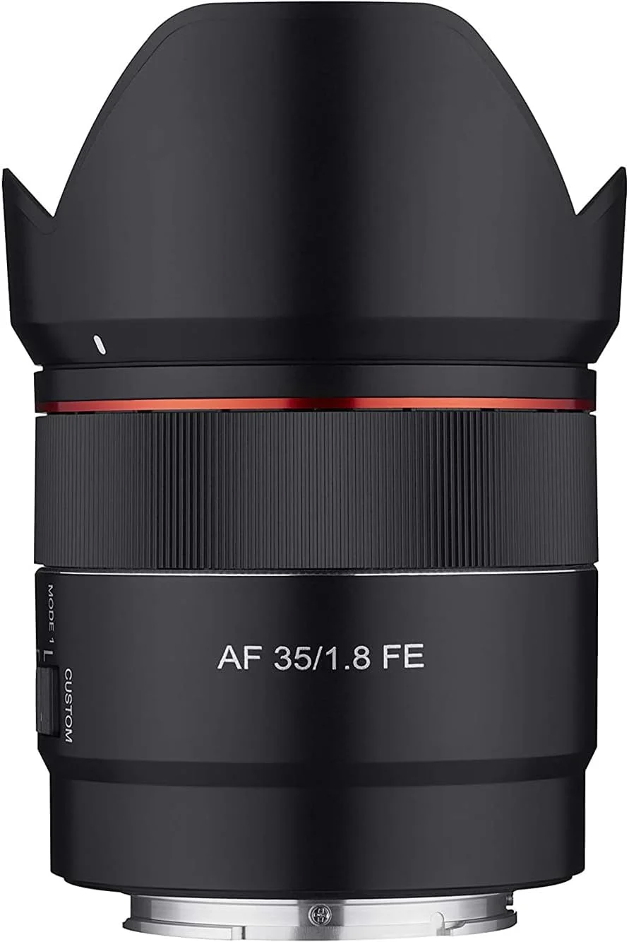 لنز 35mm F1.8 با فوکوس خودکار سام یانگ، فول فریم کامپکت و زاویه باز برای مانت Sony E، مشکی (SYIO3518-E)، سایز one size