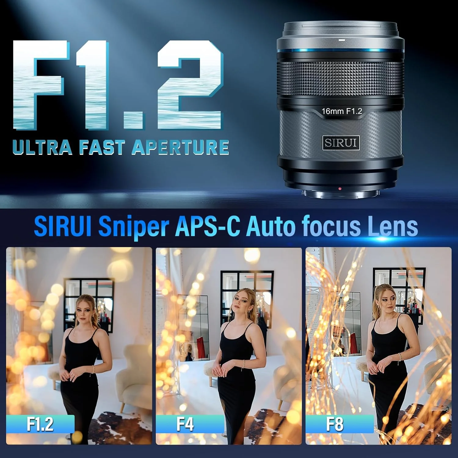 لنز فوکوس خودکار 16 میلیمتری SIRUI Sniper، لنز دوربین APS-C با زاویه دید عریض F1.2، لنز مانت X برای X-H2S، X-T5، X-M5، X-S20 (16 میلیمتر، مانت X، مشکی) لنز فوکوس خودکار 16 میلیمتری SIRUI Sniper، لنز دوربین APS-C با زاویه دید عریض F1.2، لنز مانت X برای X-H2S، X-T5، X-M5، X-S20 (16 میلیمتر، مانت X، مشکی)