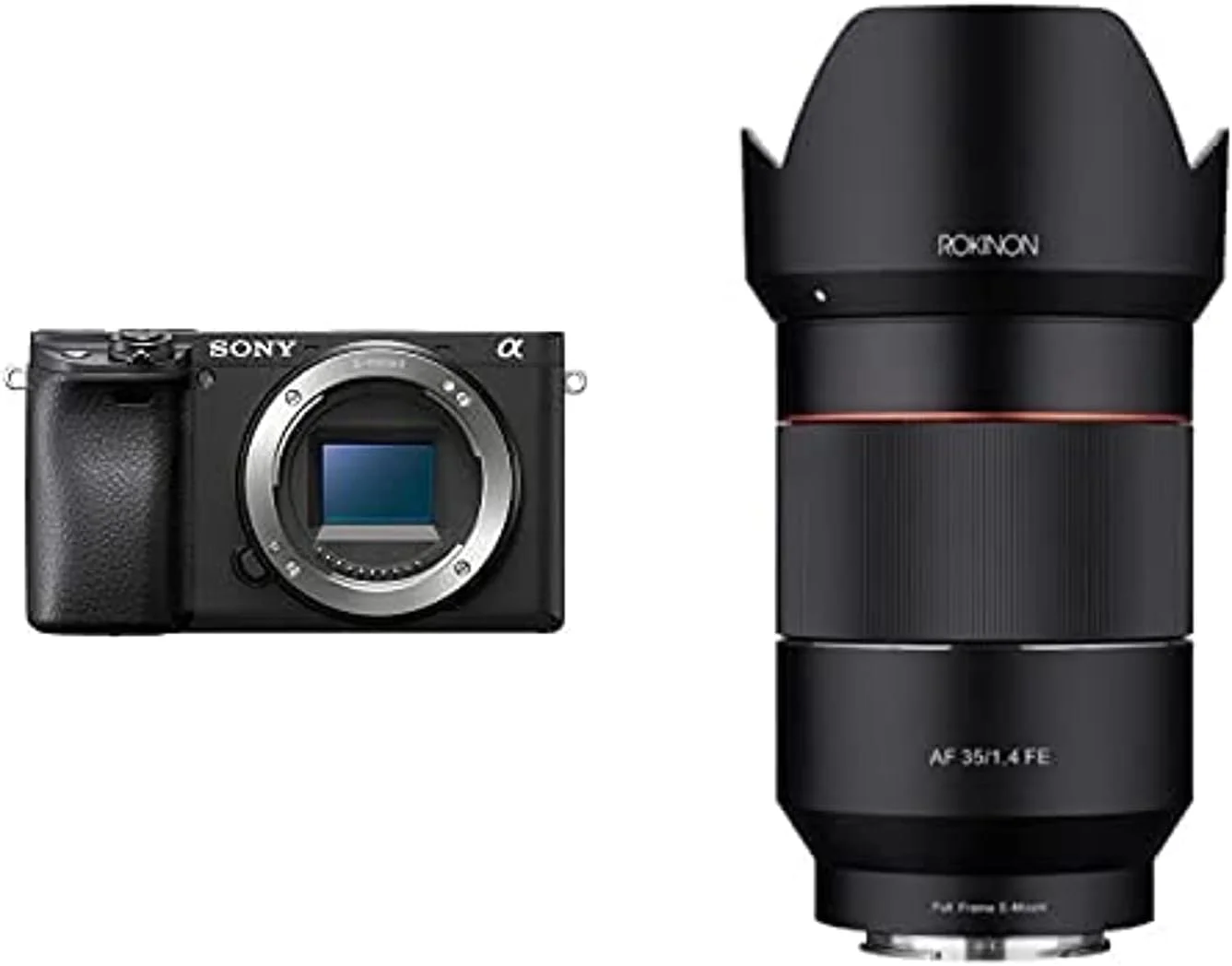 دوربین بدون آینه سونی آلفا A6400 به همراه لنز زاویه باز 35 میلی‌متری Rokinon Af F/1.4 با فوکوس خودکار برای مانت سونی FE، مشکی (Io3514-E)