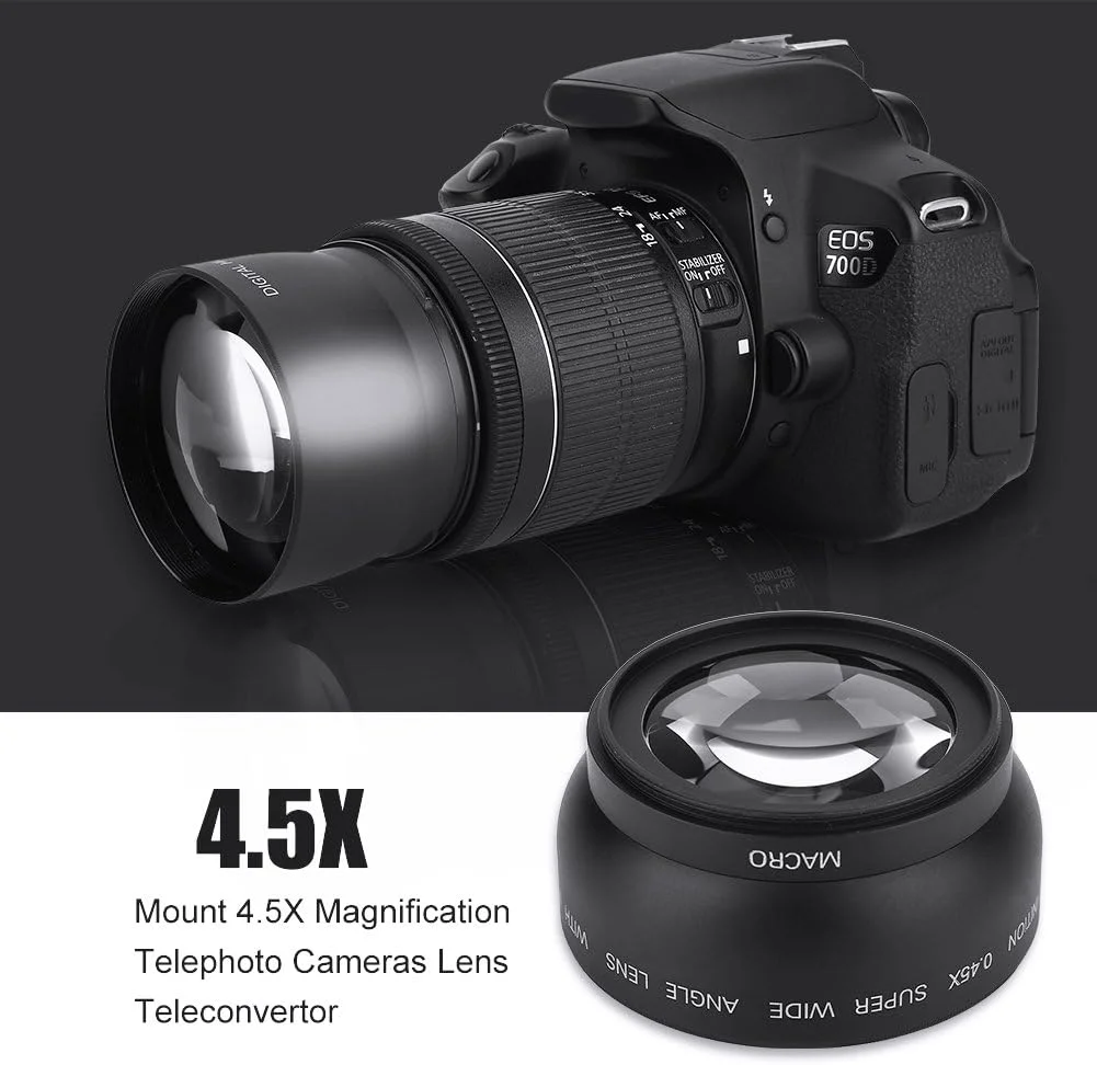 لنز ماکرو زاویه باز Tonysa، لنز تبدیل جهانی بزرگنمایی 0.45X دوربین 52 میلی متری، لنز کلوزآپ دوربین شیشه ای اپتیکال حرفه ای، برای دوربین های کانن، نیکون و سونی با مانت 52 میلی متری