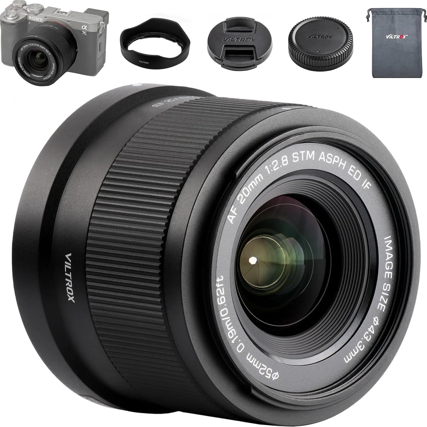 لنز وایتروکس 20mm F2.8 AF STM برای Sony FE، لنز پرایم فول فریم واید انگل سبک وزن 157 گرمی با فوکوس خودکار و دیافراگم بزرگ f/2.8 برای دوربین های Sony E-mount a7CR a7C a7CII a6700 ZV-E100 a6400 a6600 a7III a7IV
