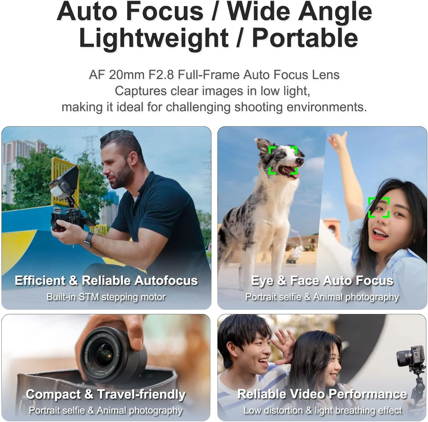 لنز وایتروکس 20mm F2.8 AF STM برای Sony FE، لنز پرایم فول فریم واید انگل سبک وزن 157 گرمی با فوکوس خودکار و دیافراگم بزرگ f/2.8 برای دوربین های Sony E-mount a7CR a7C a7CII a6700 ZV-E100 a6400 a6600 a7III a7IV