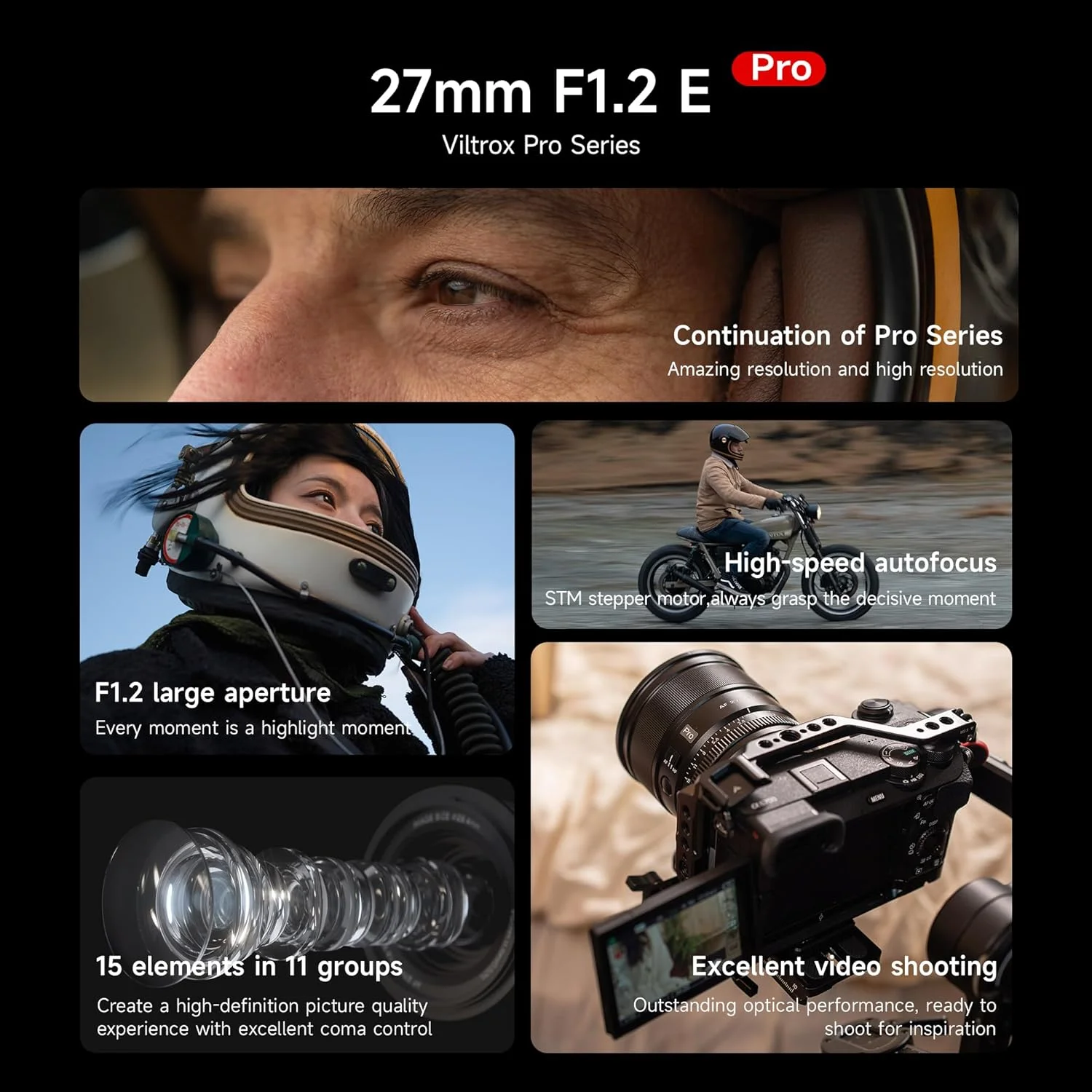 لنز ویلتراکس AF 27mm f/1.2 PRO با مانت E، لنز پرایم 27 میلی‌متری با دیافراگم باز f/1.2 و زاویه دید فوق‌العاده عریض و فوکوس خودکار APS-C برای دوربین‌های سونی با مانت E مدل‌های A6600 A6500 A6300 A6400 A7 A7R A7C A7II A7RII A7SIII A7III A9