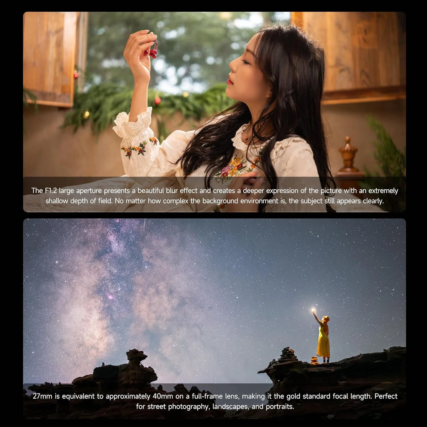 لنز ویلتراکس AF 27mm f/1.2 PRO با مانت E، لنز پرایم 27 میلی‌متری با دیافراگم باز f/1.2 و زاویه دید فوق‌العاده عریض و فوکوس خودکار APS-C برای دوربین‌های سونی با مانت E مدل‌های A6600 A6500 A6300 A6400 A7 A7R A7C A7II A7RII A7SIII A7III A9