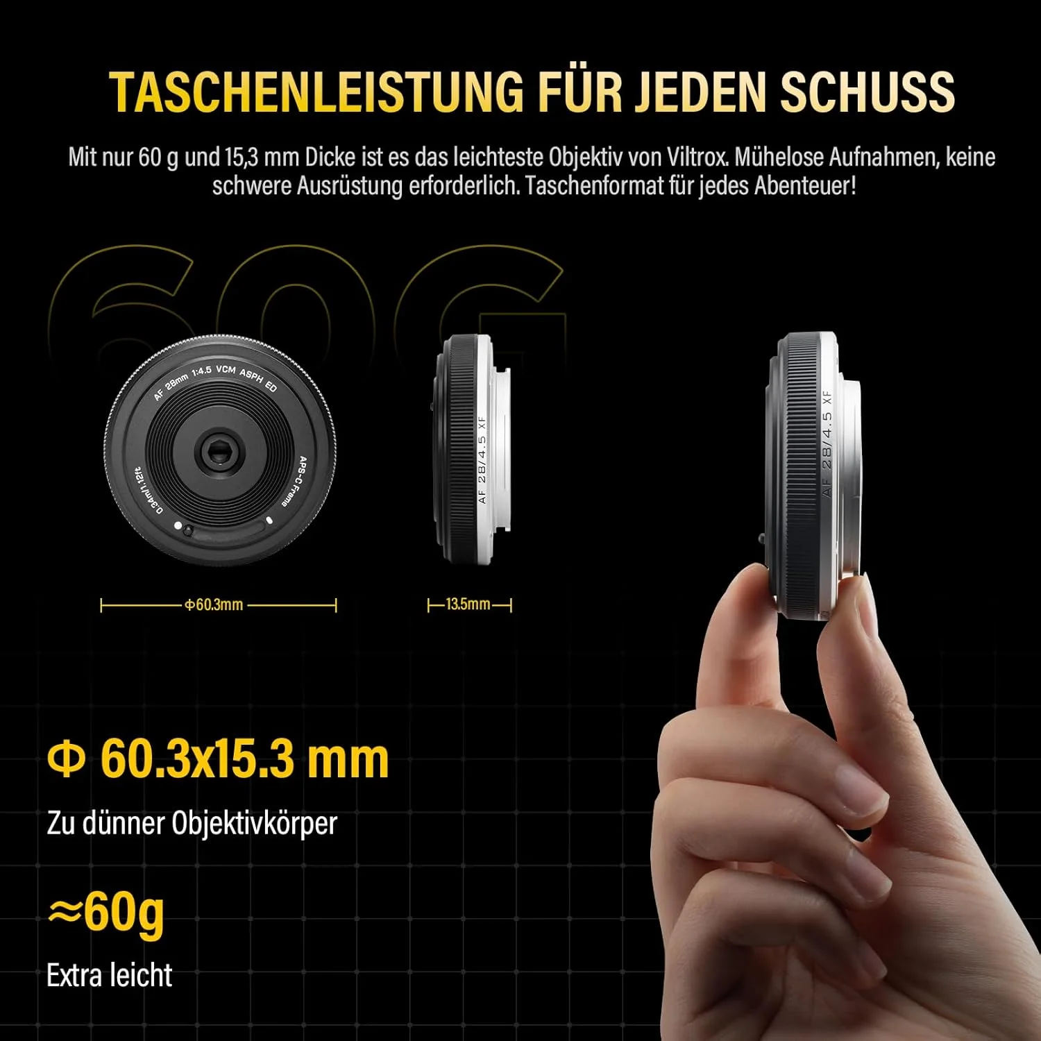 لنز فوق باریک و پنکیکی ویلتراکس 28 میلی‌متری F4.5 برای فوجی، مانت X با فوکوس خودکار، اندازه تراشه APS-C، لنز زاویه باز برای فوجی‌فیلم