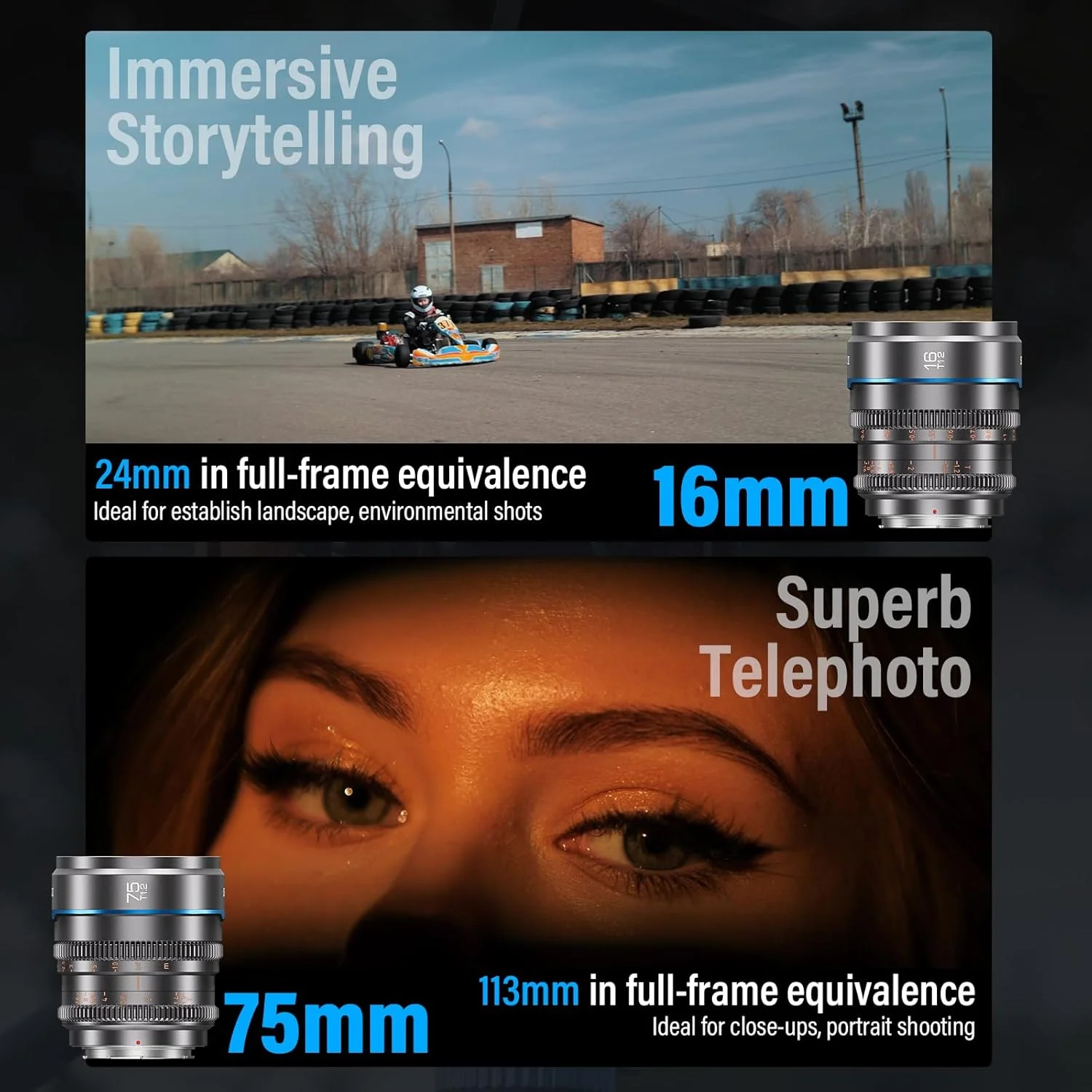 ست لنز سینمایی SIRUI Night Walker با فوکوس دستی، 16 میلیمتر، 75 میلیمتر، لنز دیافراگم باز T1.2 با مانت S35 برای مانت دوربین M4/3، برای BMPCC4K، GH5II، GH6، Z Cam (MS-2SMG، مانت MFT، خاکستری) ست لنز سینمایی SIRUI Night Walker با فوکوس دستی، 16 میلیمتر، 75 میلیمتر، لنز دیافراگم باز T1.2 با مانت S35 برای مانت دوربین M4/3، برای BMPCC4K، GH5II، GH6، Z Cam (MS-2SMG، مانت MFT، خاکستری)