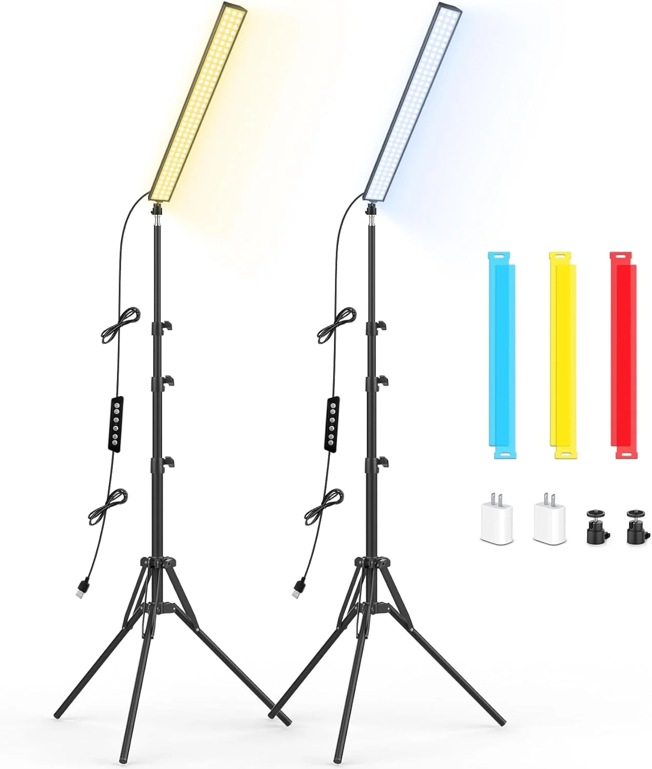 کیت دو عددی میله نور LED با پایه سه پایه 62.99 اینچی/فیلتر رنگی، نور استودیویی دو رنگ 2500K-8500K قابل تنظیم برای فیلمبرداری/پخش بازی/عکاسی/یوتیوب کیت دو عددی میله نور LED با پایه سه پایه 62.99 اینچی/فیلتر رنگی، نور استودیویی دو رنگ 2500K-8500K قابل تنظیم برای فیلمبرداری/پخش بازی/عکاسی/یوتیوب