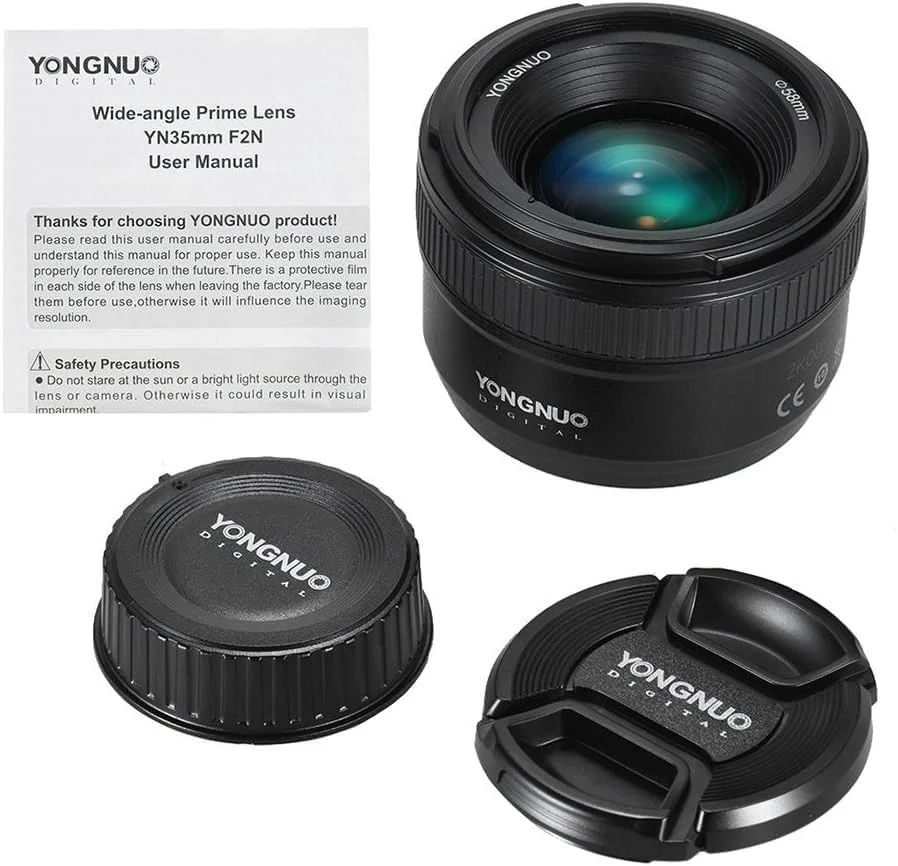 لنز ۳۵ میلیمتری YONGNUO YN35mm F2N با دیافراگم ۱:۲، لنز پرایم واید انگل با فوکوس خودکار و دستی برای دوربینهای DSLR نیکون لنز ۳۵ میلیمتری YONGNUO YN35mm F2N با دیافراگم ۱:۲، لنز پرایم واید انگل با فوکوس خودکار و دستی برای دوربینهای DSLR نیکون