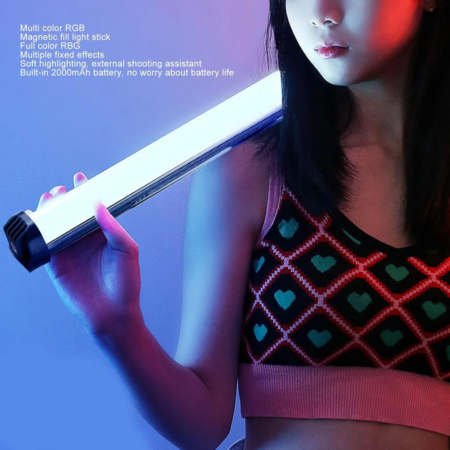 چراغ RGB میله ای ویدئویی، چراغ قابل حمل، میله نور ال ای دی RGB برای ضبط ویدئو چند منظوره