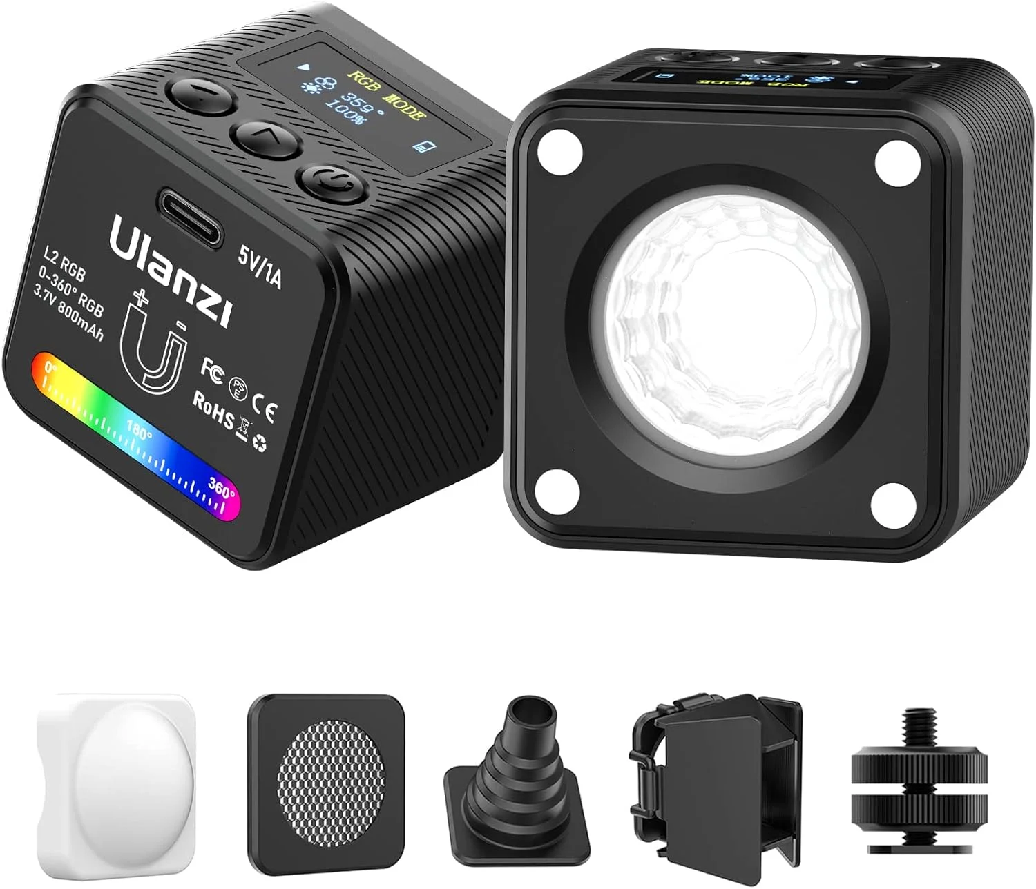 نور ویدئویی مینی مکعبی VIJIM ULANZI L2 RGB COB، نور LED دوربین عکاسی با نورپردازی ویدئویی قابل حمل 360 درجه تمام رنگی، طراحی مغناطیسی قابل شارژ 800 میلی آمپر ساعتی با 11 جلوه نور پویا نور ویدئویی مینی مکعبی VIJIM ULANZI L2 RGB COB، نور LED دوربین عکاسی با نورپردازی ویدئویی قابل حمل 360 درجه تمام رنگی، طراحی مغناطیسی قابل شارژ 800 میلی آمپر ساعتی با 11 جلوه نور پویا
